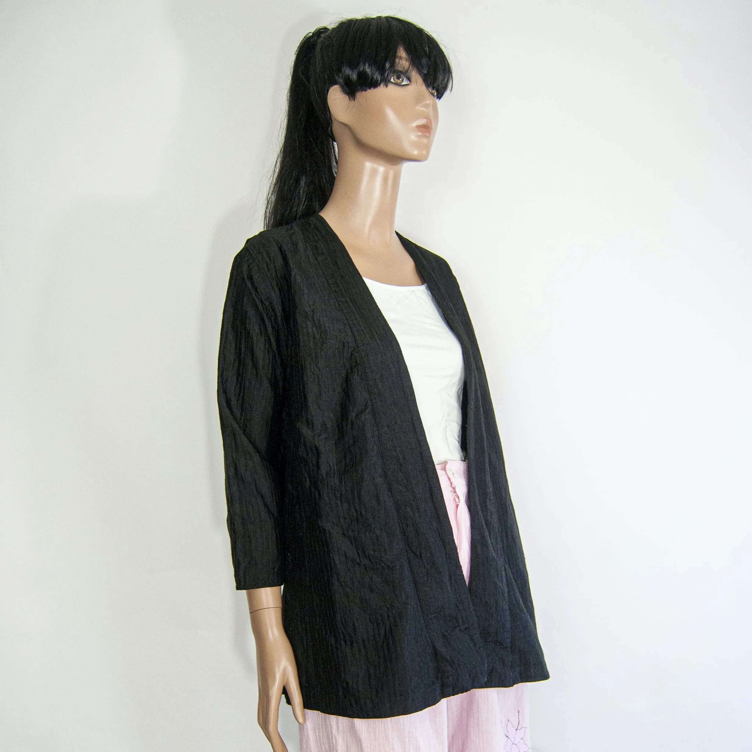 00's Black Textured Kimono Top by Holly in Hanoi