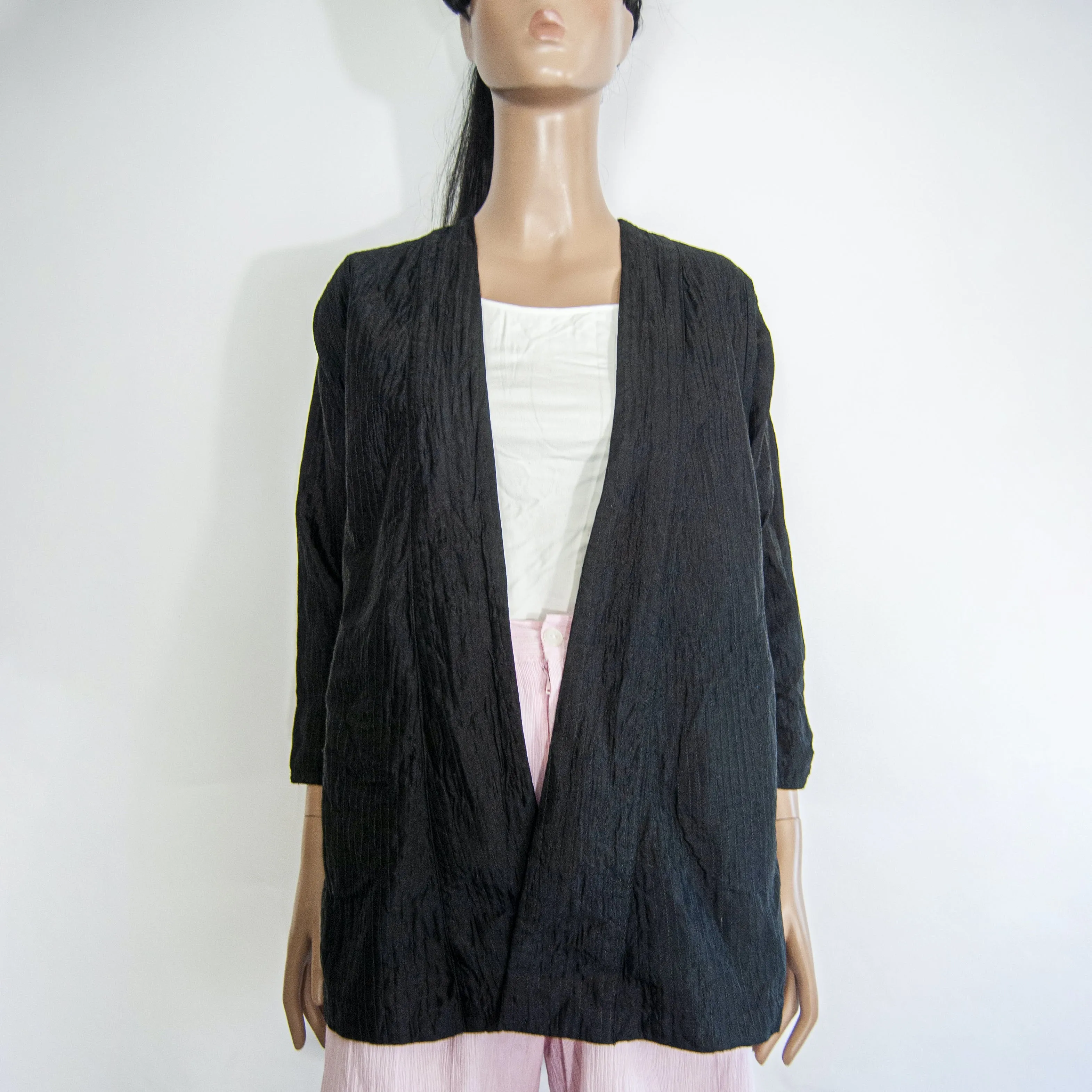 00's Black Textured Kimono Top by Holly in Hanoi