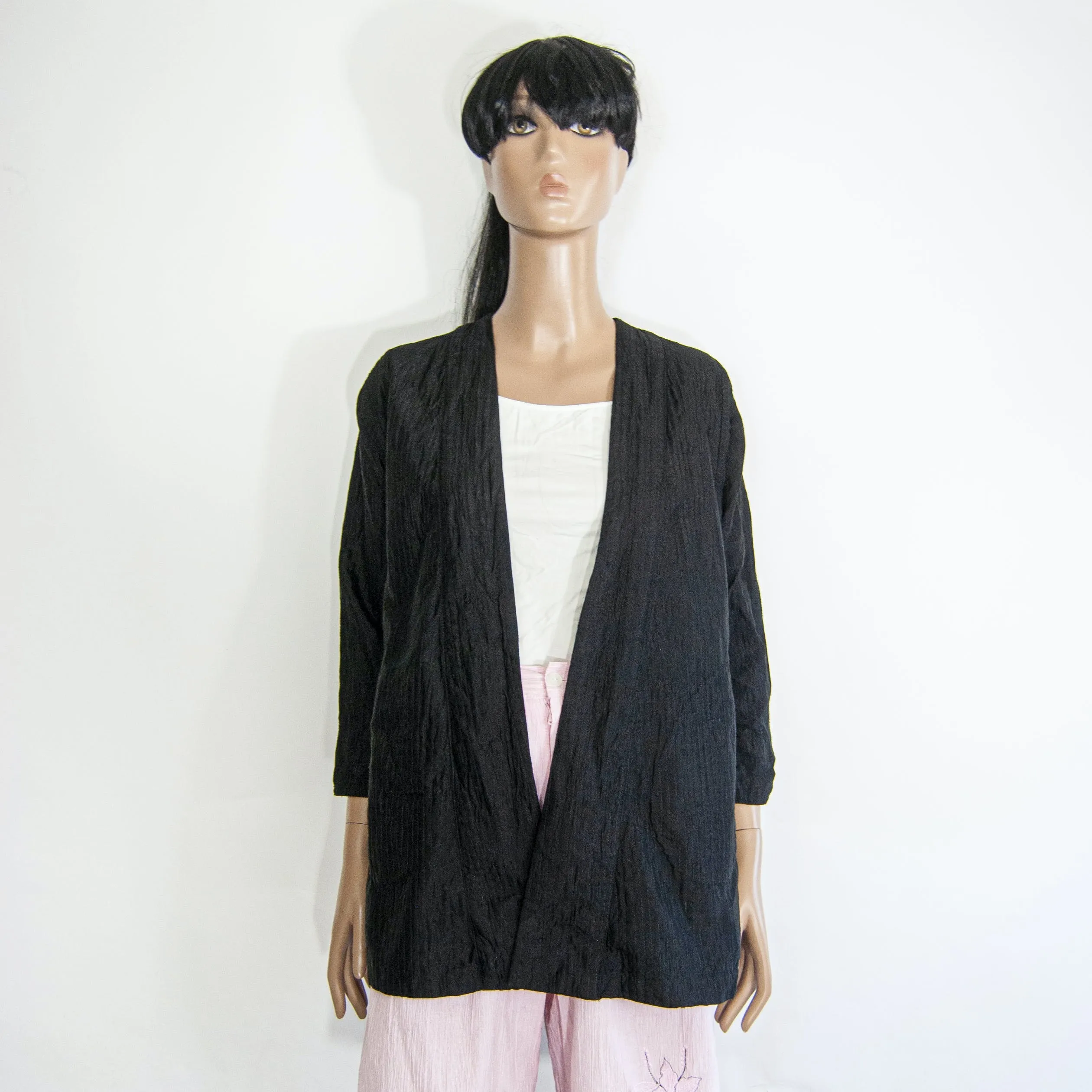 00's Black Textured Kimono Top by Holly in Hanoi