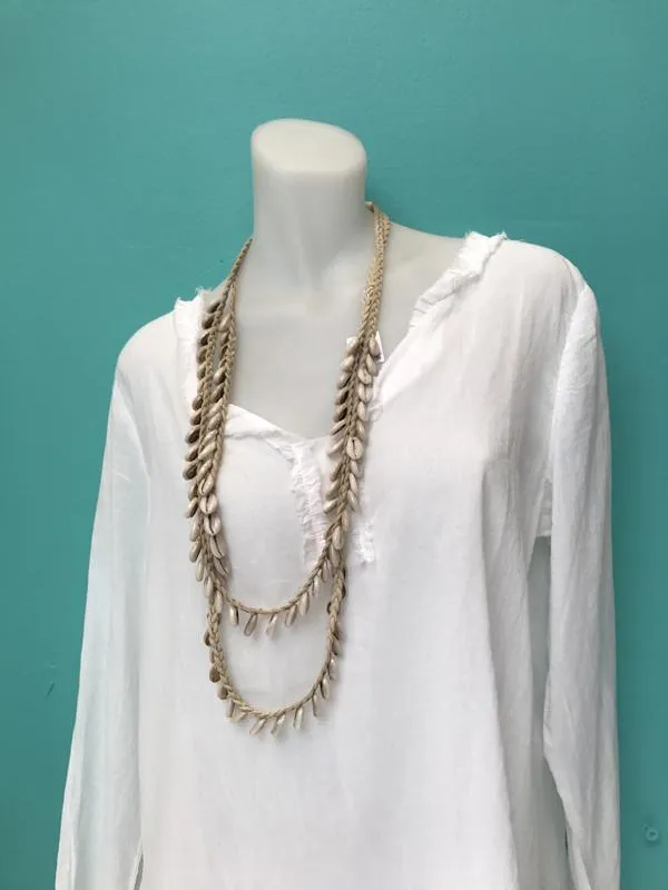 132489 SA862 Leather Look Plait Shell Necklace - Bilgola