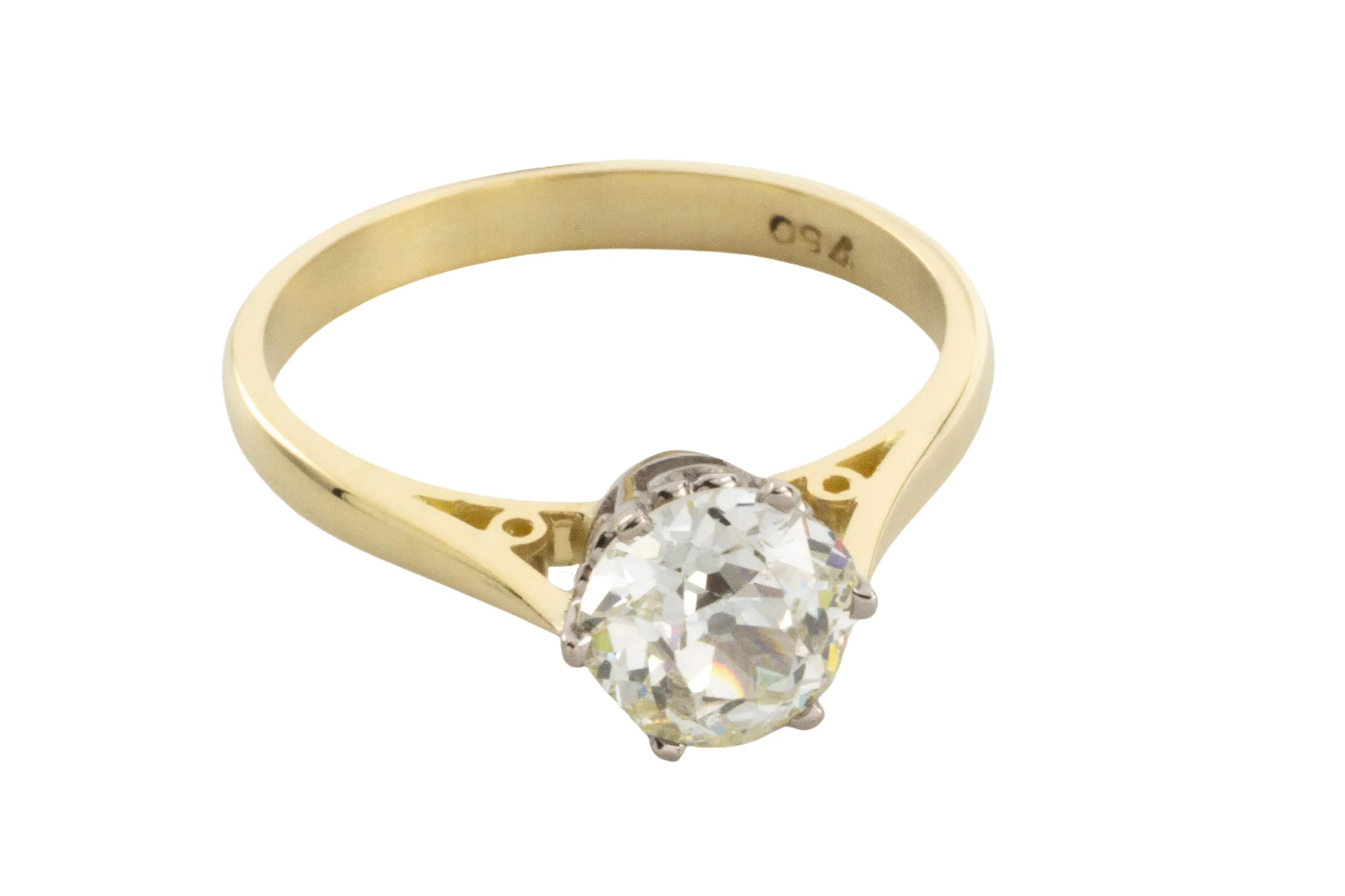 1.40 carat Old Mine cut diamond solitaire ring