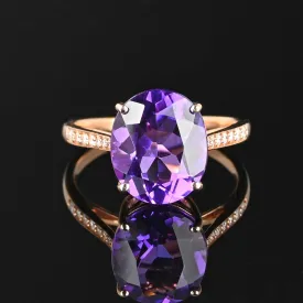 14K Rose Gold Diamond Amethyst Ring