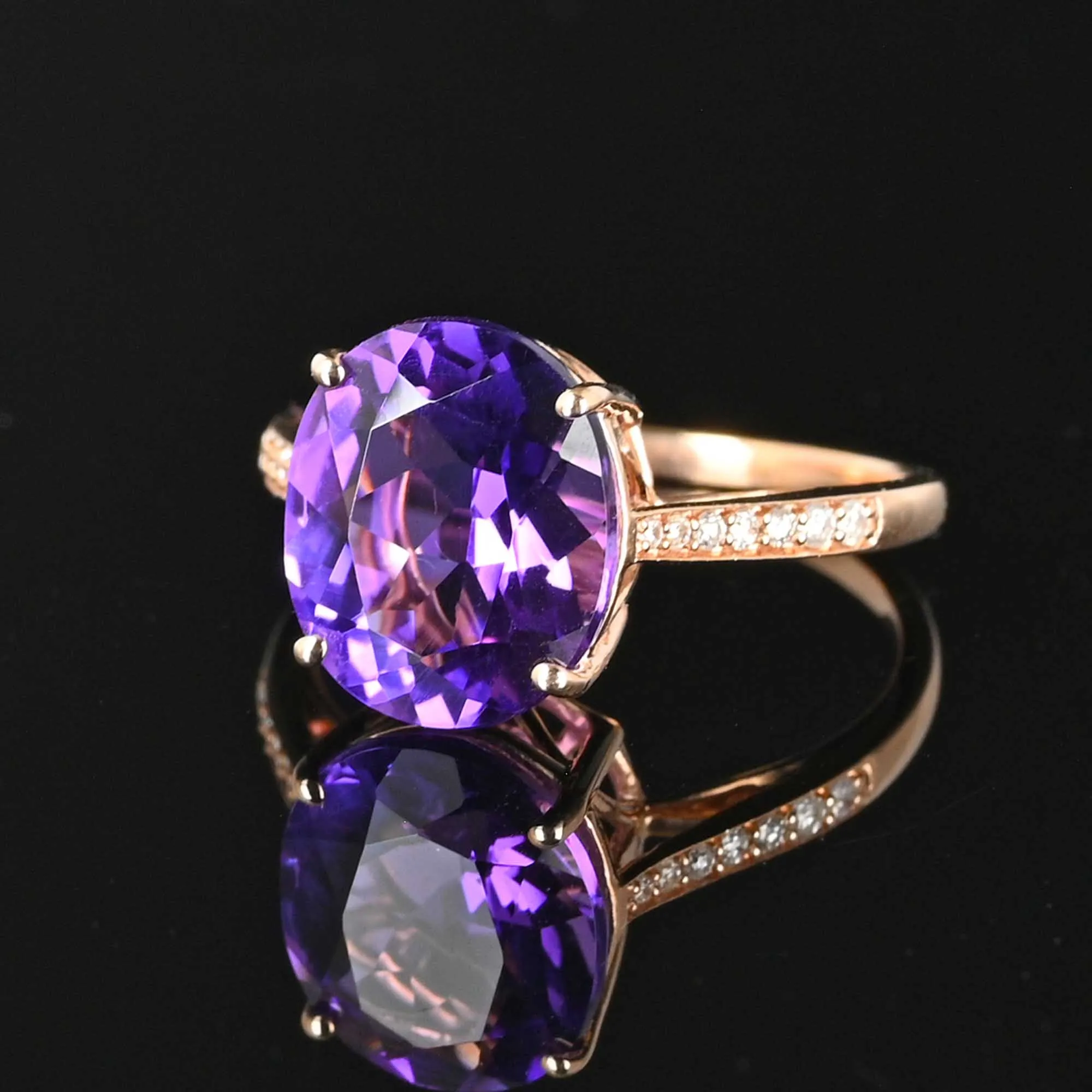 14K Rose Gold Diamond Amethyst Ring