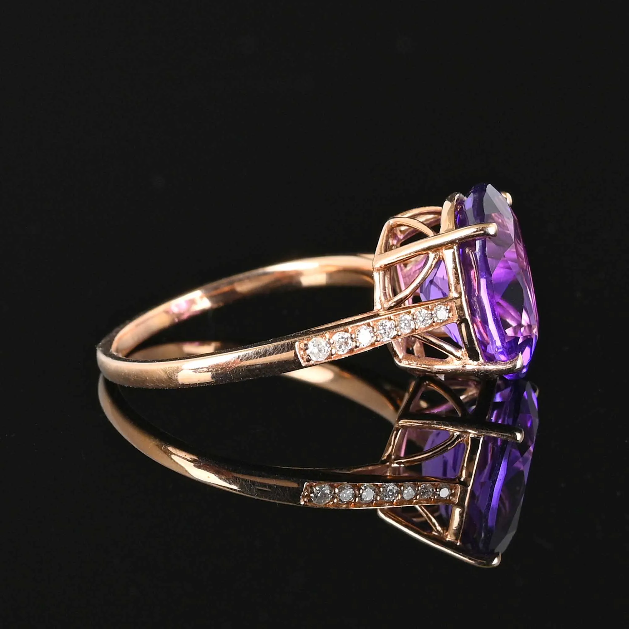 14K Rose Gold Diamond Amethyst Ring