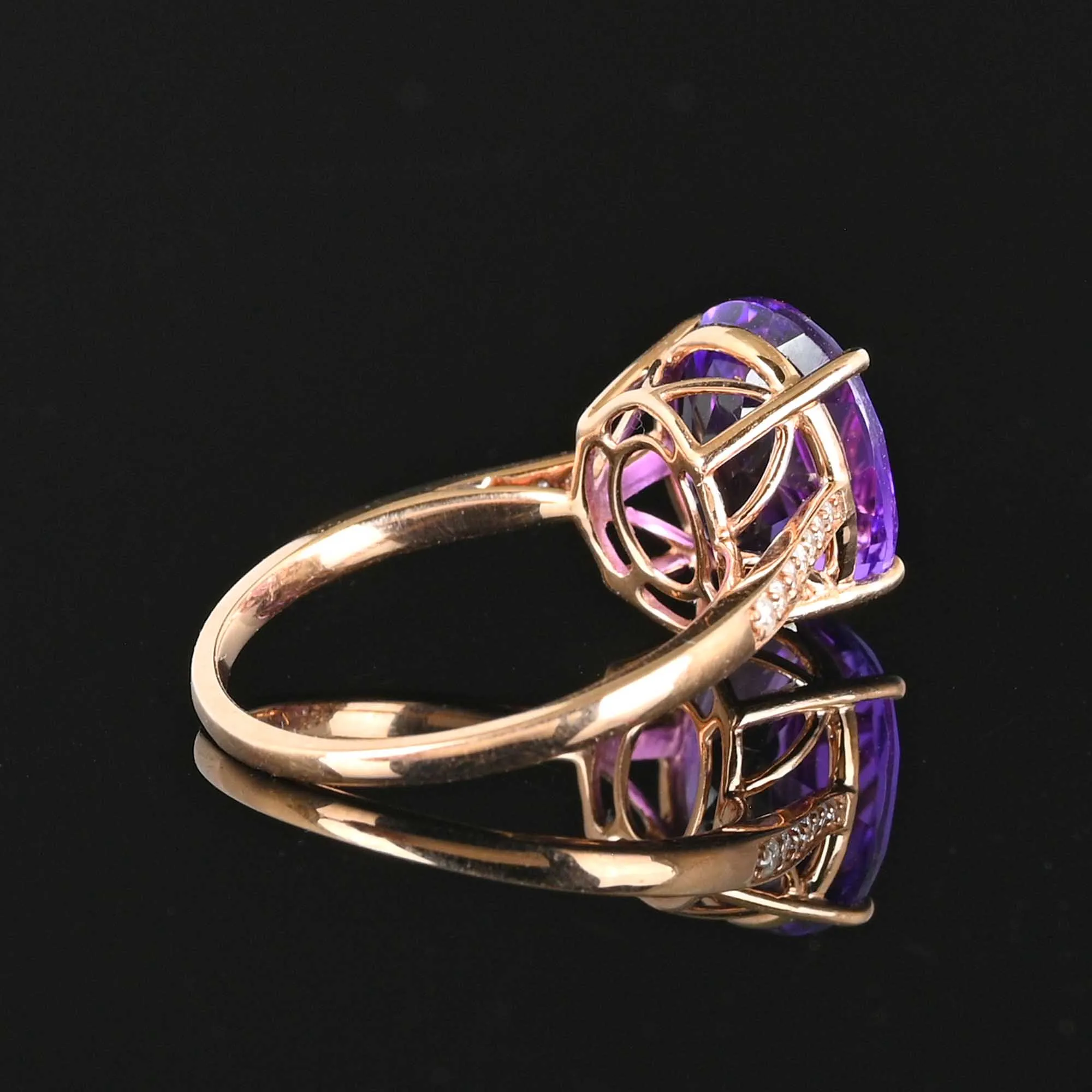 14K Rose Gold Diamond Amethyst Ring