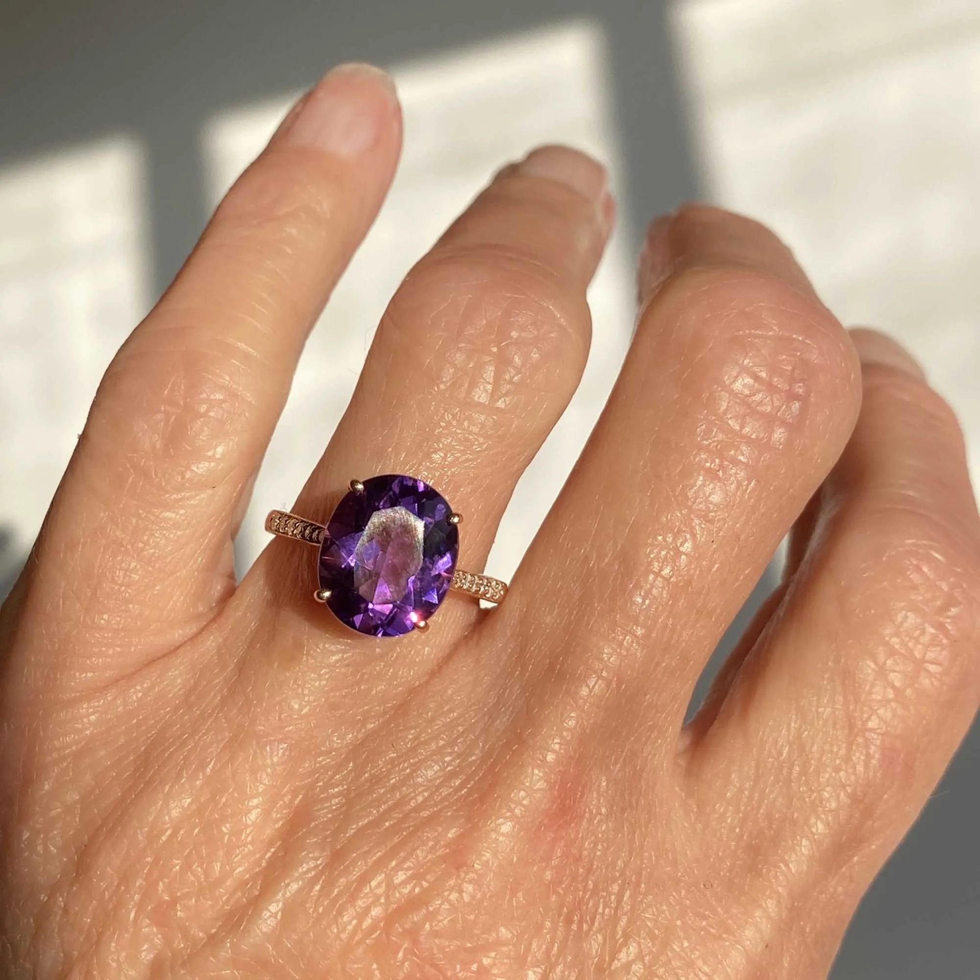 14K Rose Gold Diamond Amethyst Ring