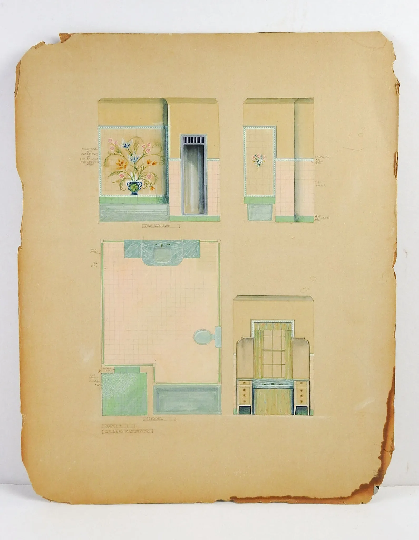 1920's Architectural Rendering For Bathroom Painting