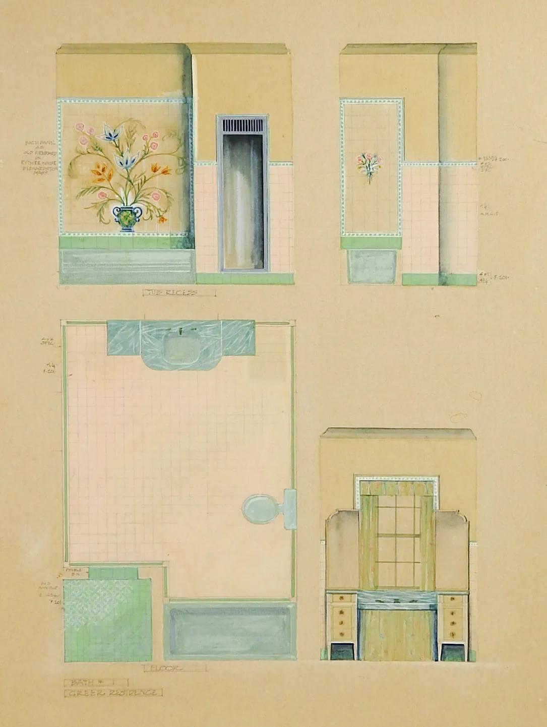 1920's Architectural Rendering For Bathroom Painting