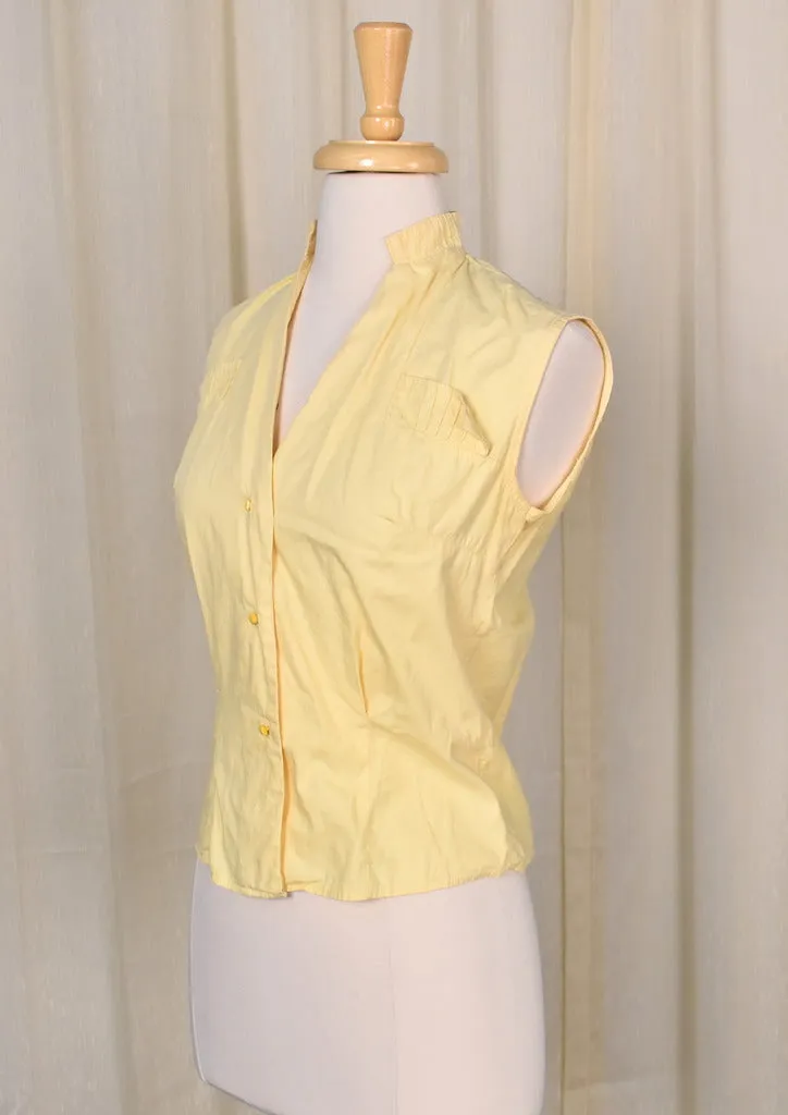 1950s Faux Pocket Sleeveless Blouse