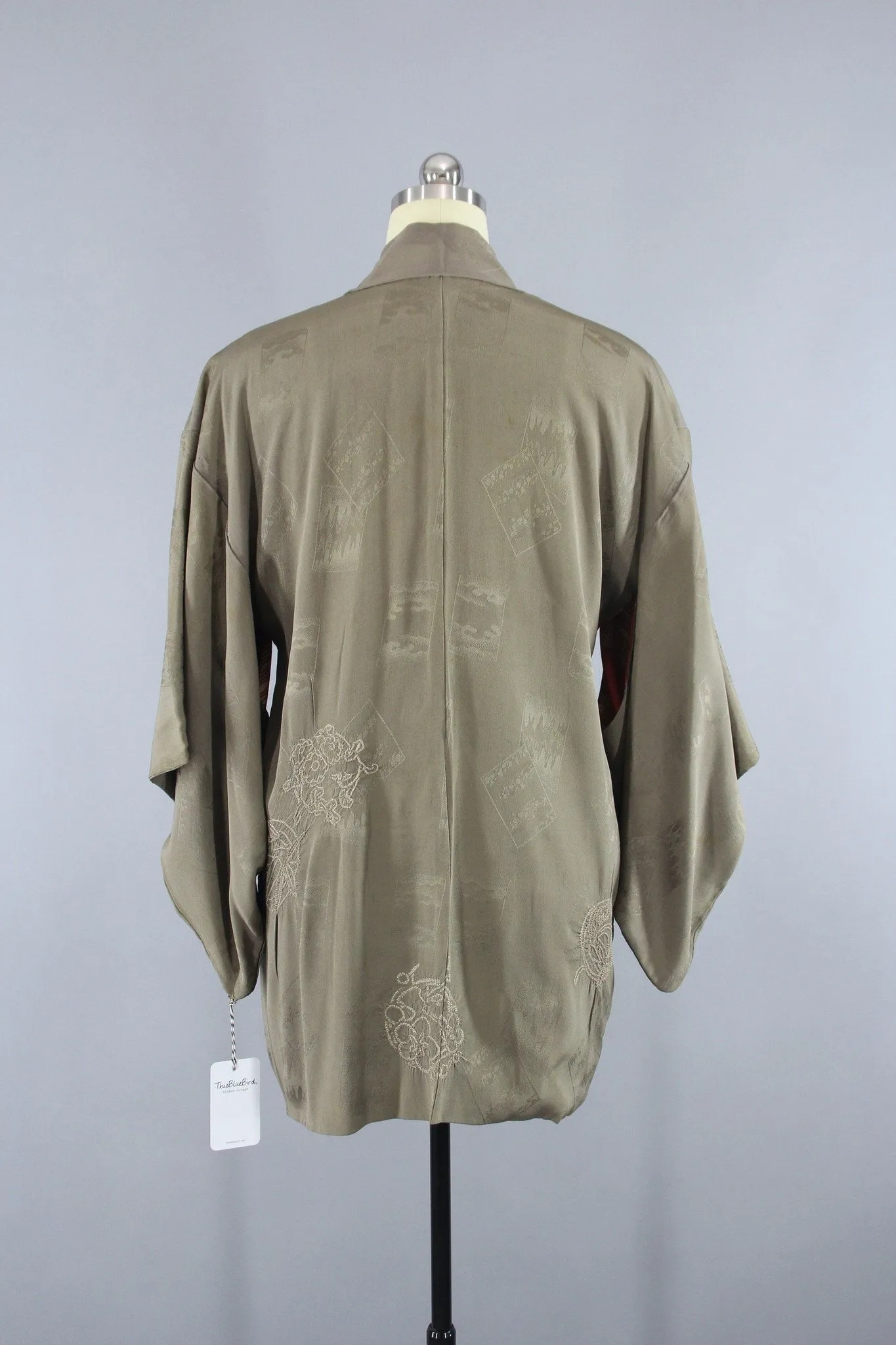 1950s Vintage Silk Haori Kimono Jacket Cardigan / Khaki Olive Green Shibori