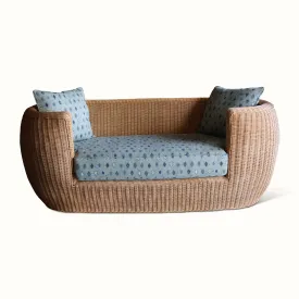 1960s French Wicker Daybed Sofa in Peter Dunham Textiles Oona