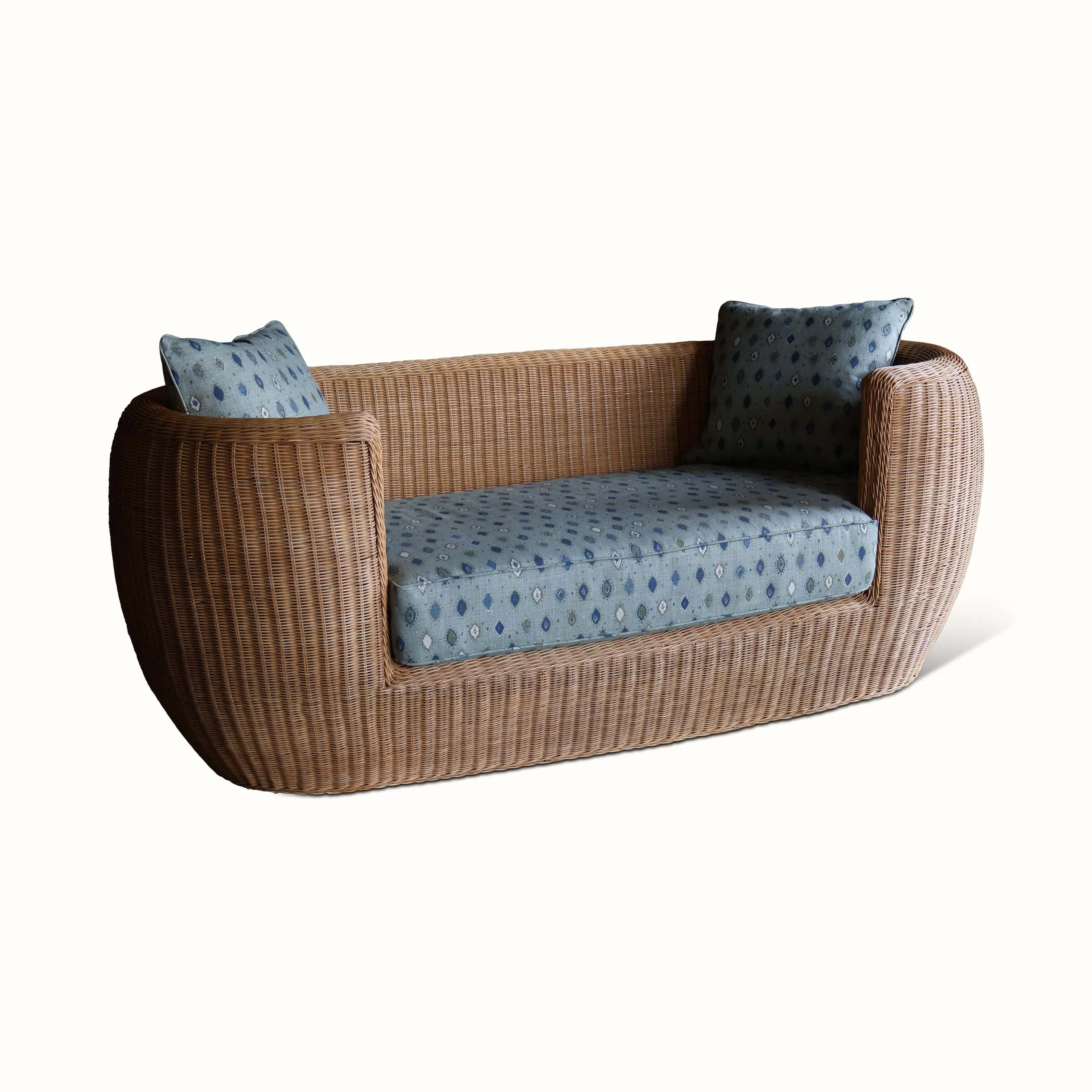 1960s French Wicker Daybed Sofa in Peter Dunham Textiles Oona