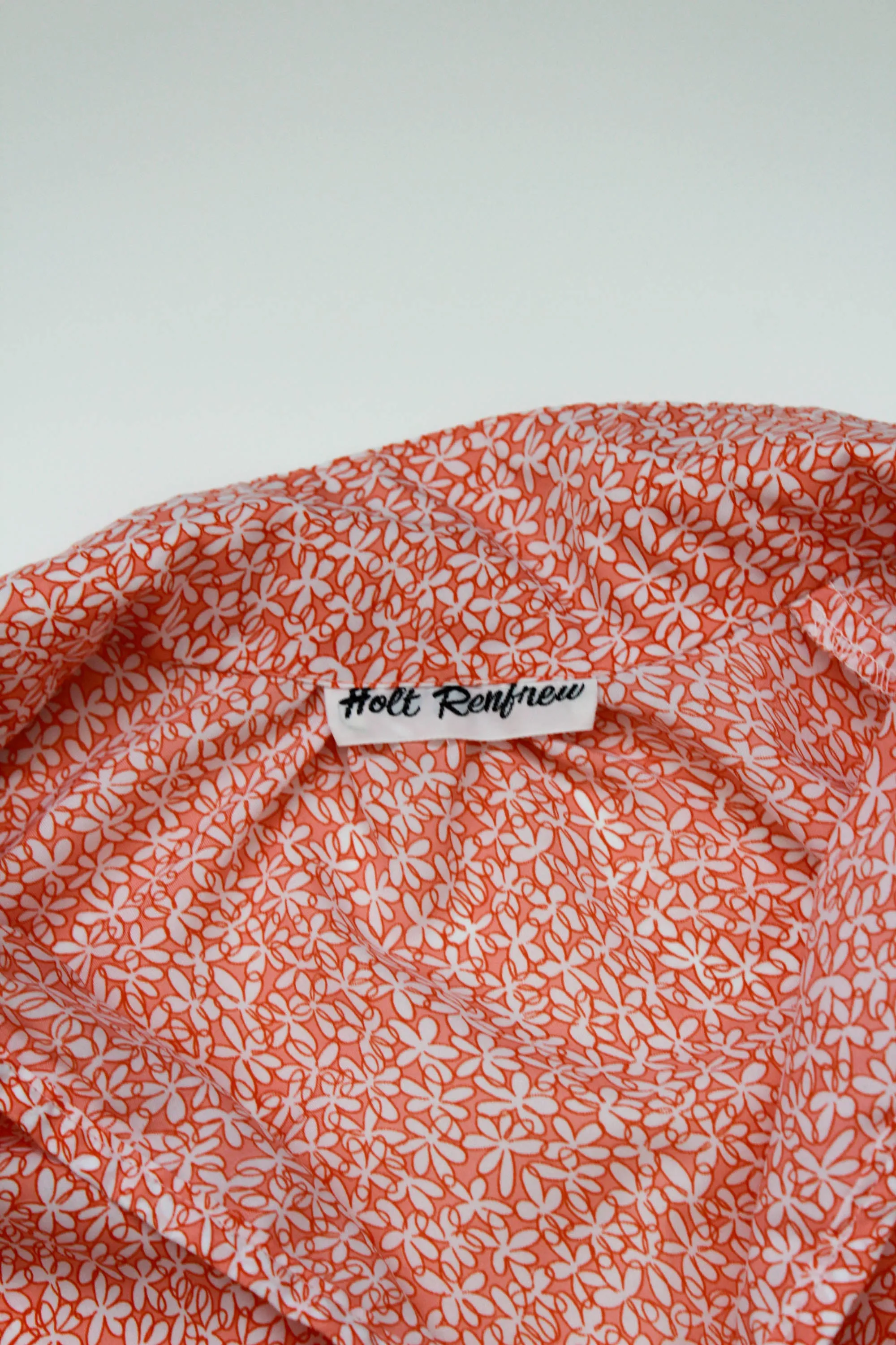 1980s Orange Floral Print Blouse, Medium