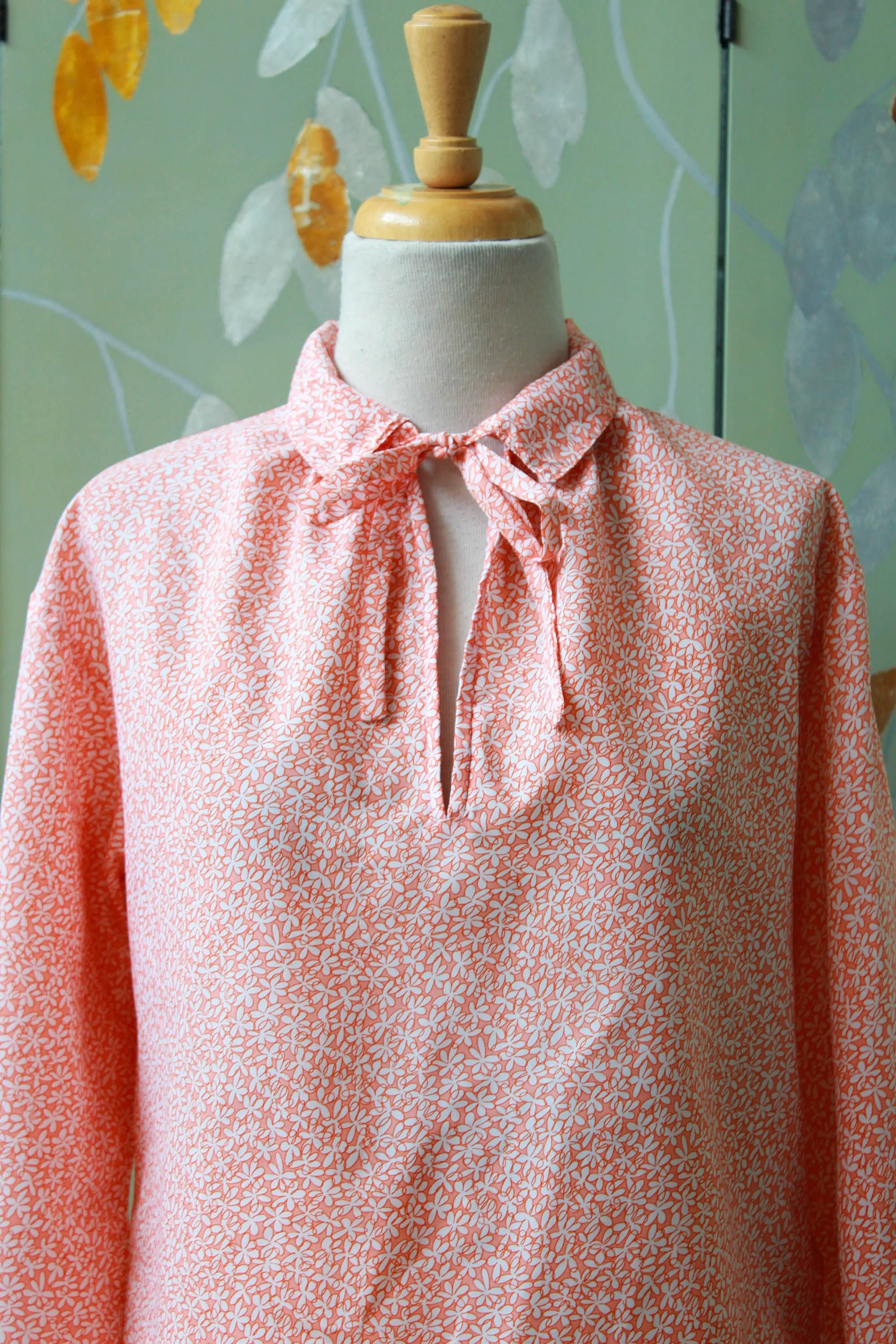 1980s Orange Floral Print Blouse, Medium