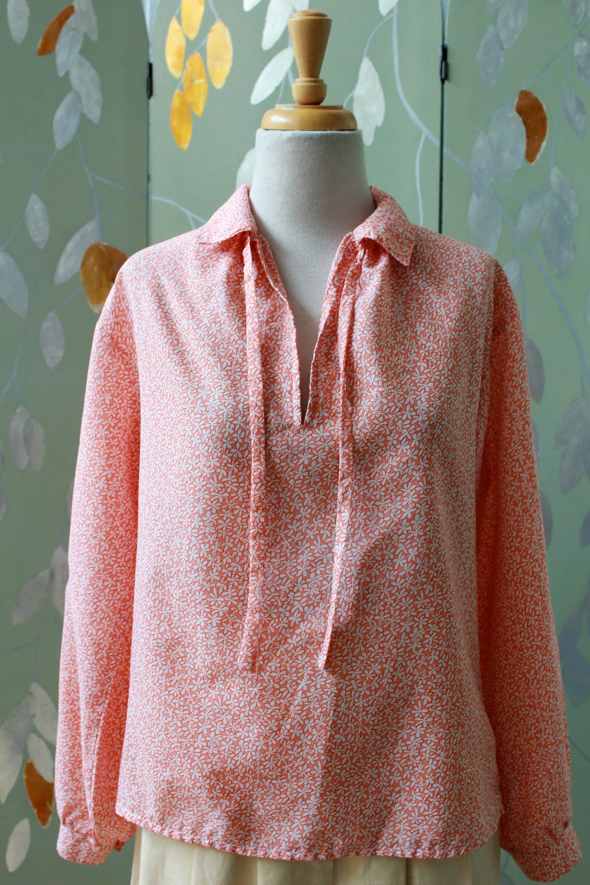 1980s Orange Floral Print Blouse, Medium