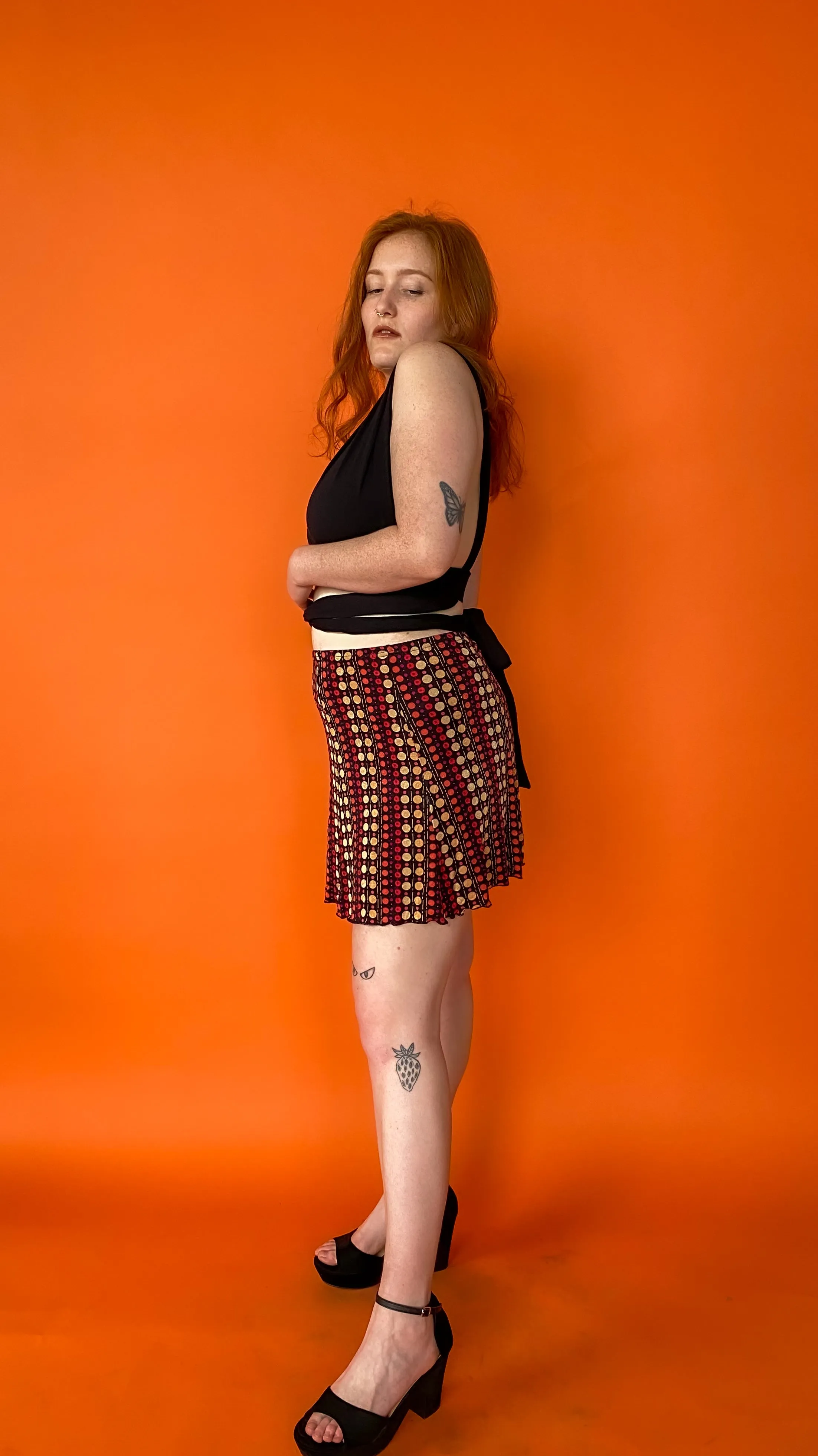 1990s Black Polka Dot Mini Skirt sz. M-XL