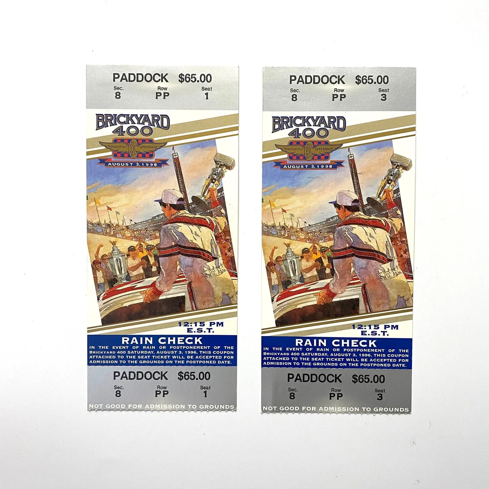 1996 Brickyard 400 Indianapolis Motor Speedway Ticket Stubs, Pair of