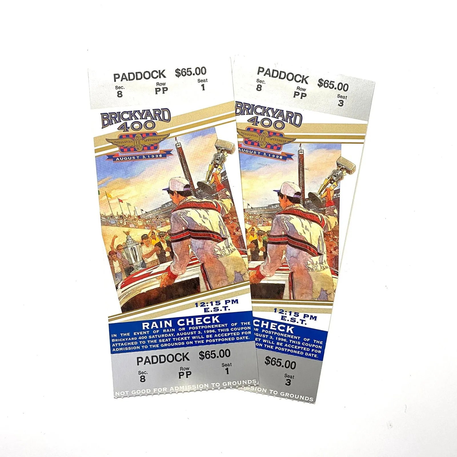 1996 Brickyard 400 Indianapolis Motor Speedway Ticket Stubs, Pair of