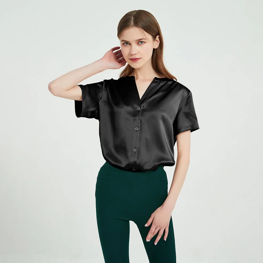 22 Momme Short Sleeves Silk Shirts For Women 100% Pure Silk Top Silk Blouse