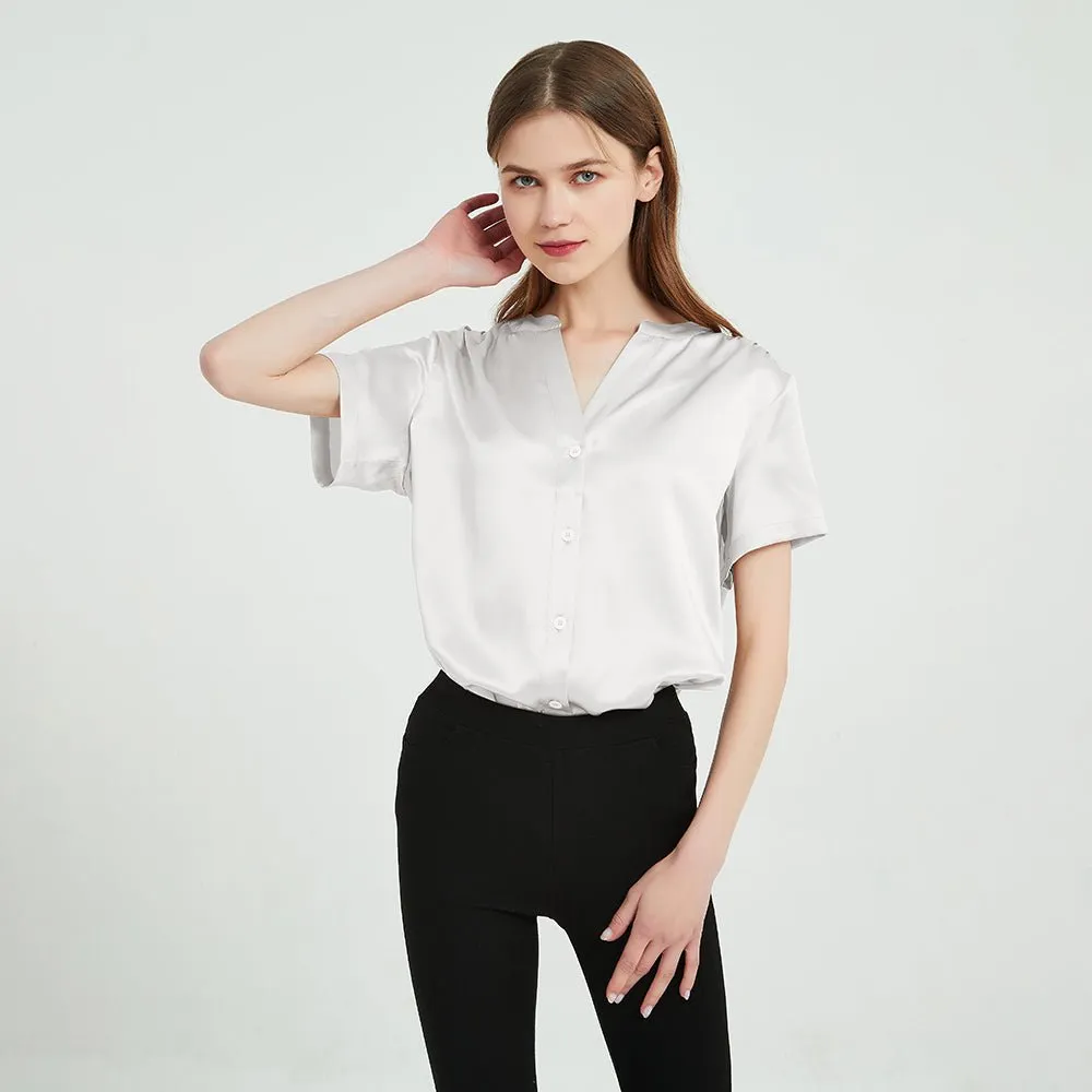 22 Momme Short Sleeves Silk Shirts For Women 100% Pure Silk Top Silk Blouse