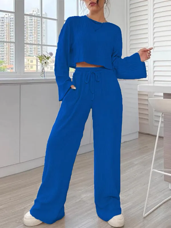 2Pcs Crop Top Wide Leg Pant Set