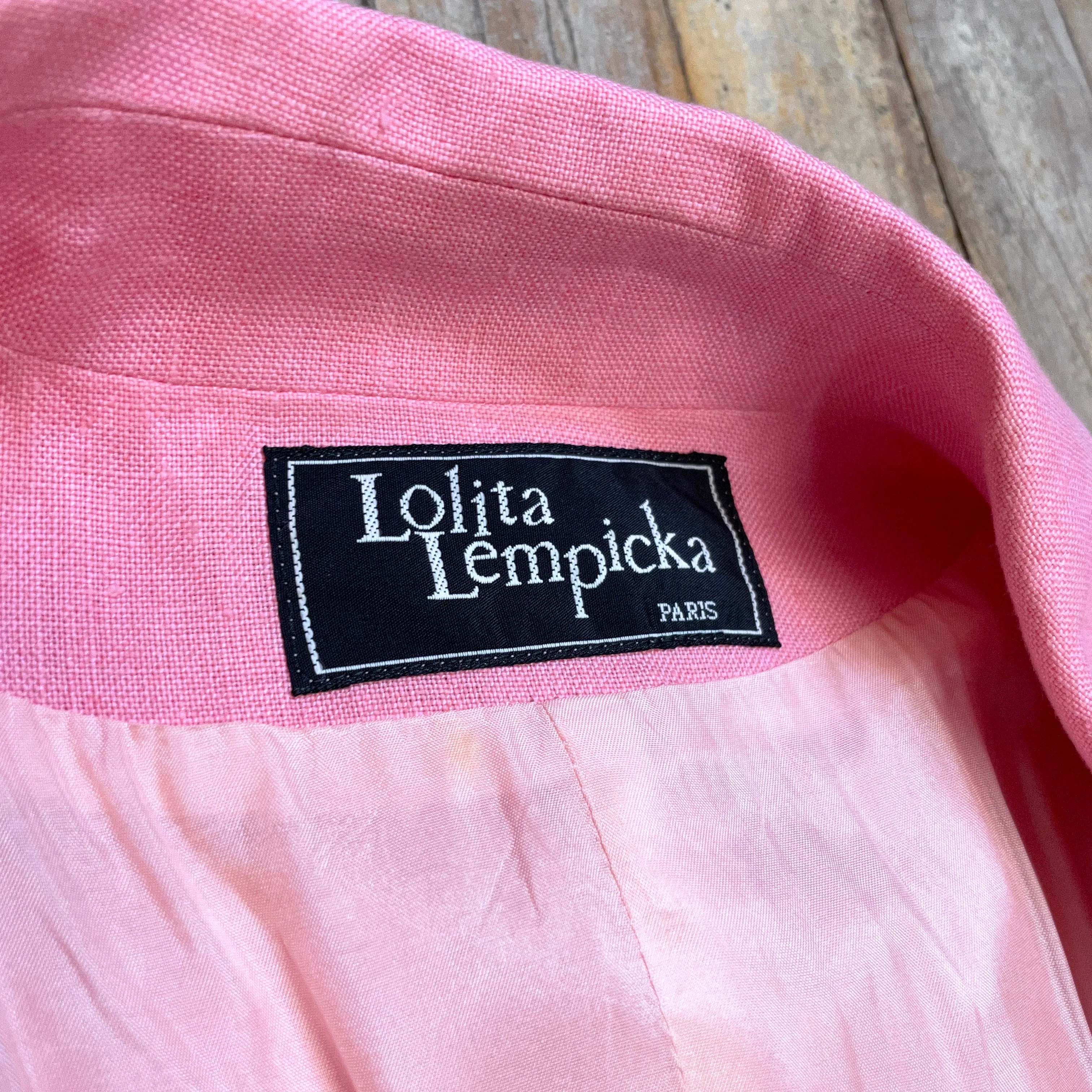 80s Lolita Lempicka Vintage Designer Bubblegum Pink Linen Suit Made in France Size Small