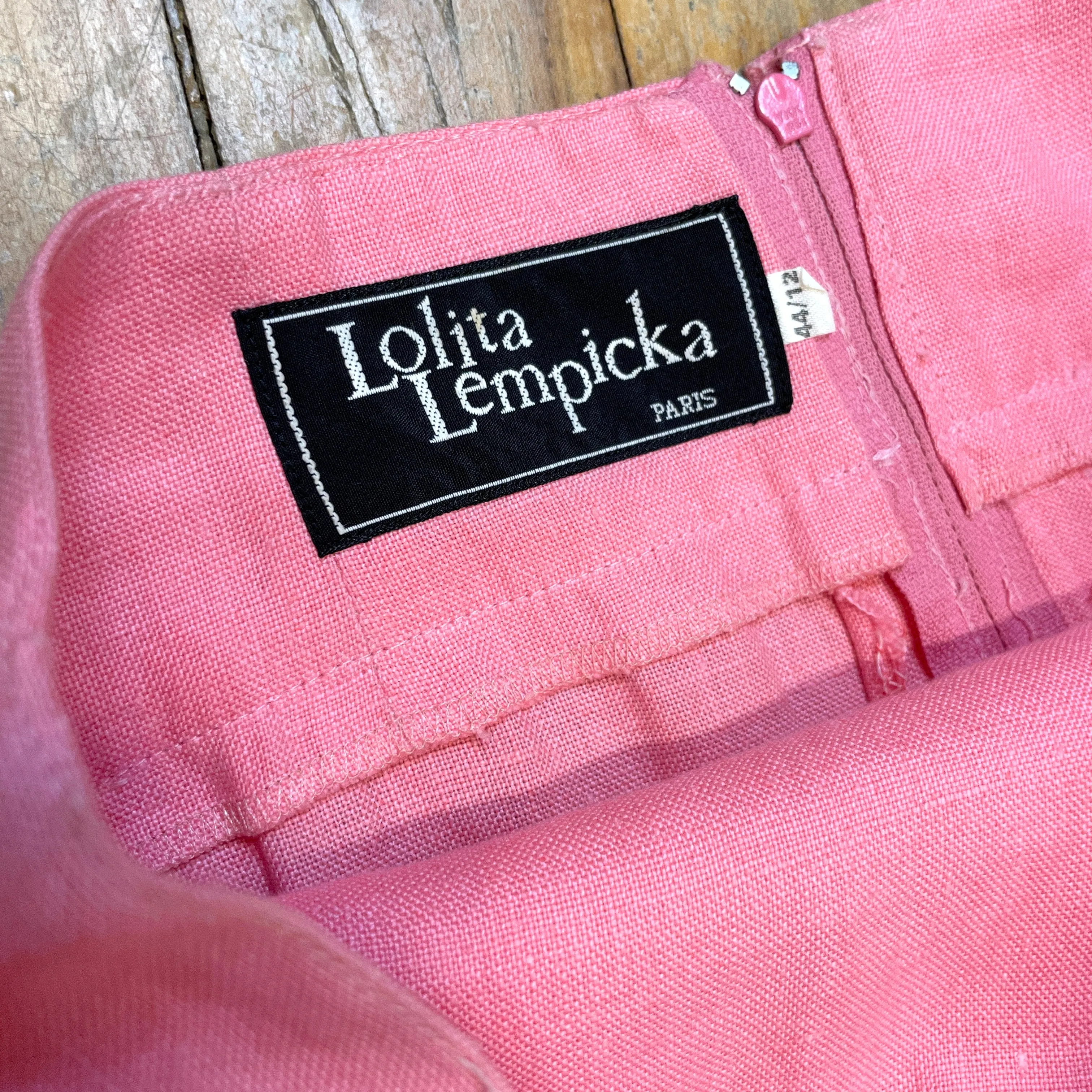 80s Lolita Lempicka Vintage Designer Bubblegum Pink Linen Suit Made in France Size Small