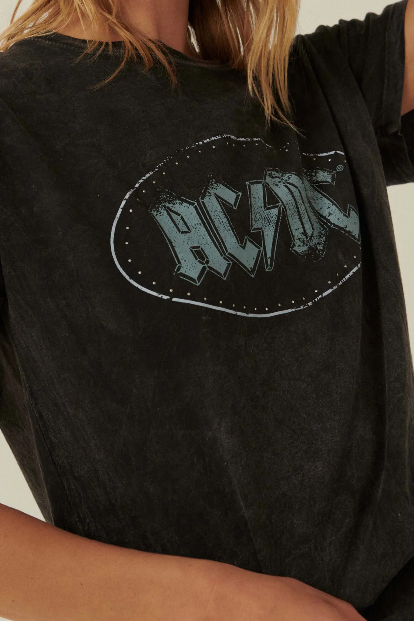 AC/DC Studded Logo Vintage-Wash Graphic Tee