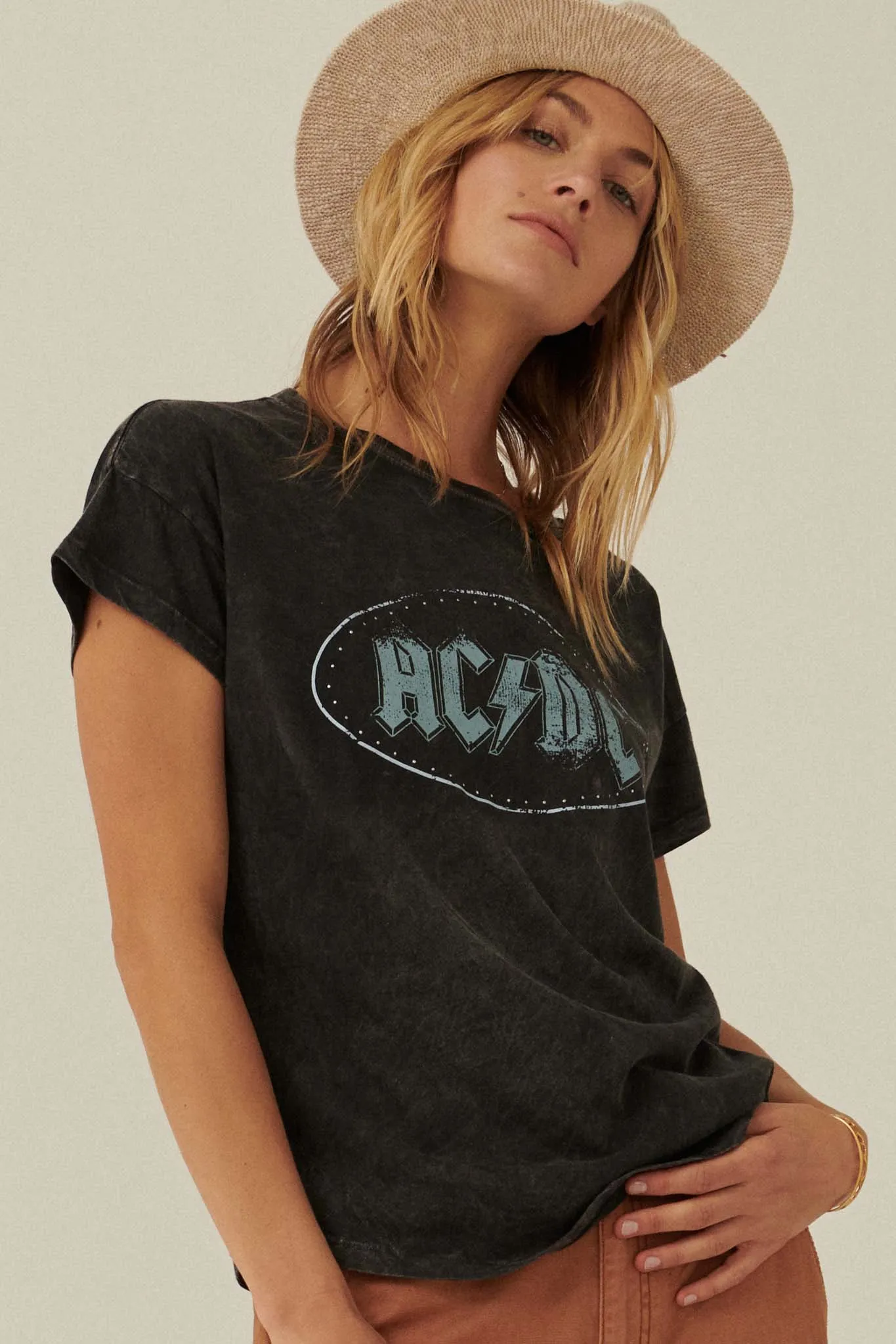 AC/DC Studded Logo Vintage-Wash Graphic Tee