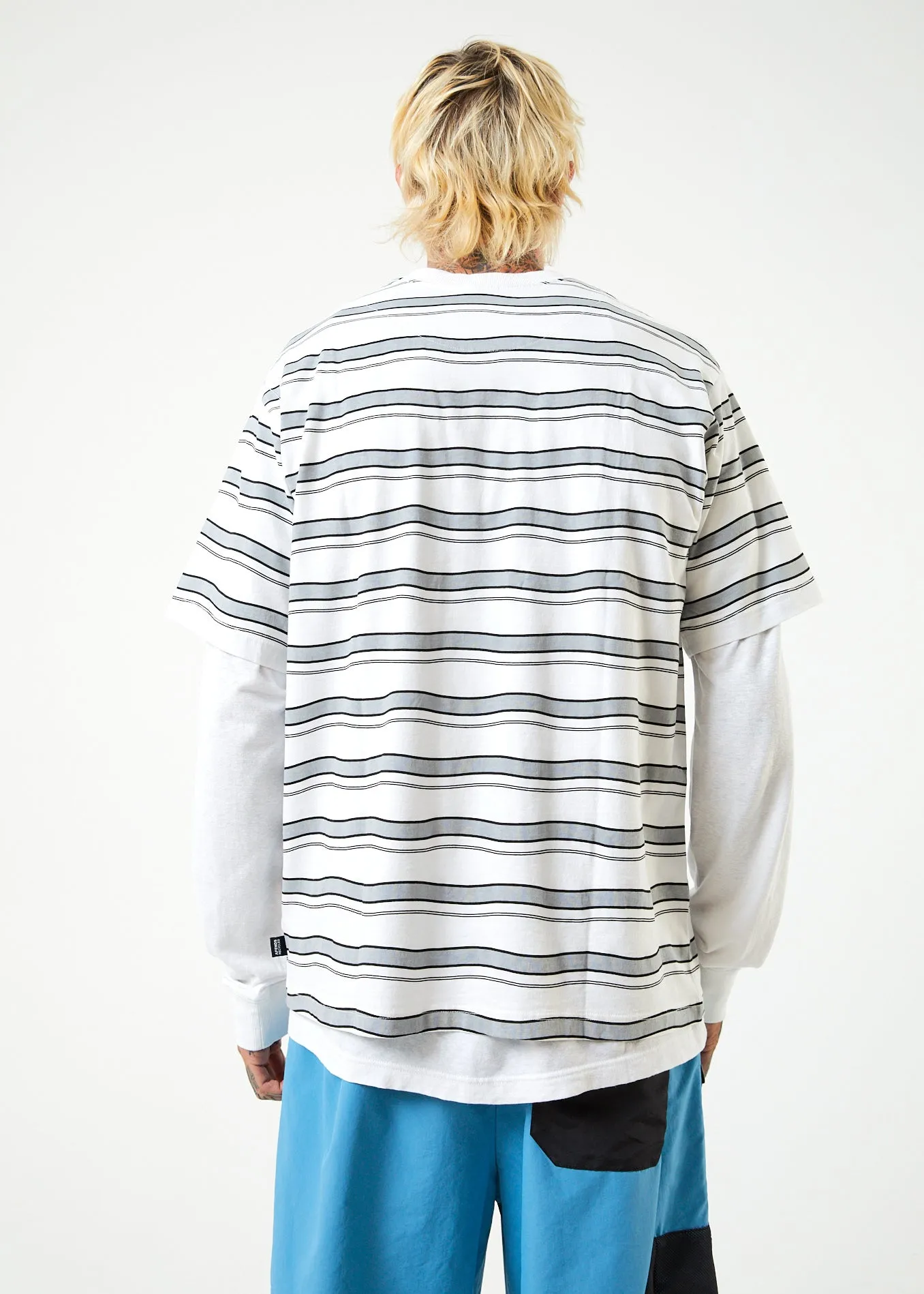 AFENDS Mens Warped - Retro Striped T-Shirt - White