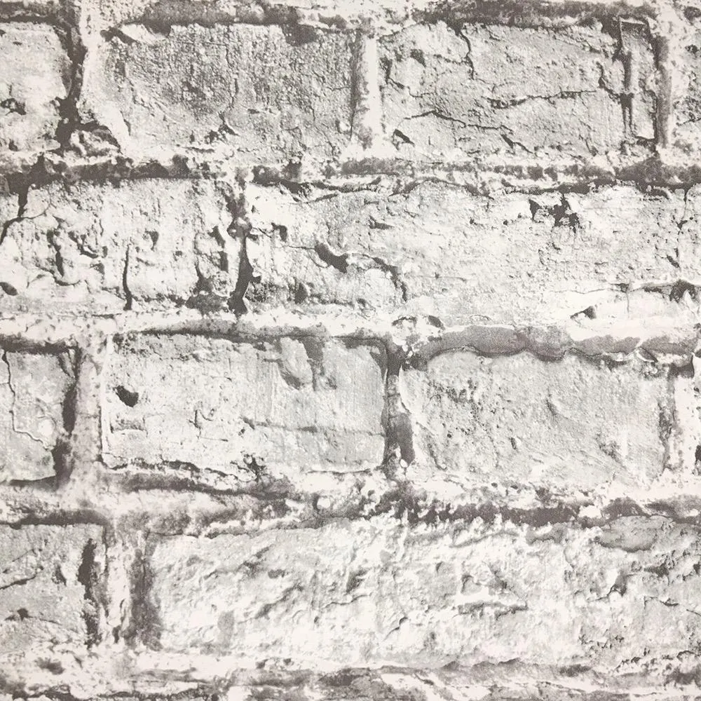 Aged Brick Effect Wallpaper in Grey from the Precious Elements Collection by Burke Decor