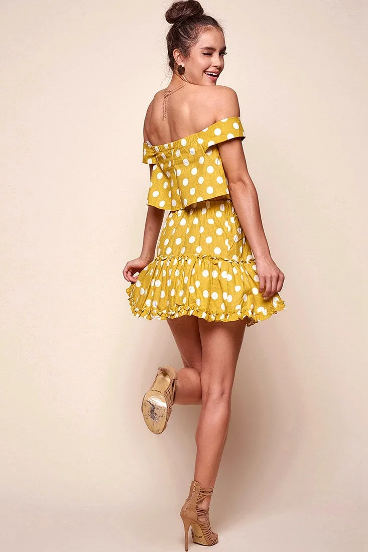 Alexi Polka Dot Off The Shoulder Top Yellow Mustard