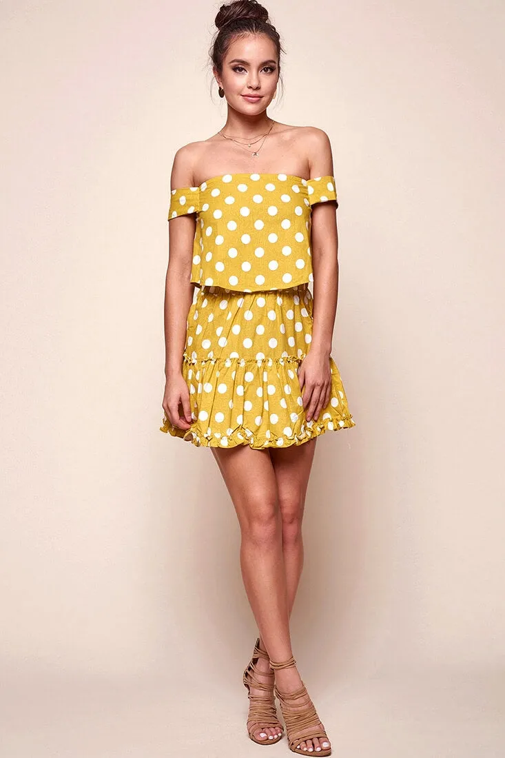 Alexi Polka Dot Off The Shoulder Top Yellow Mustard