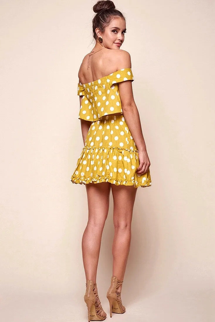 Alexi Polka Dot Off The Shoulder Top Yellow Mustard