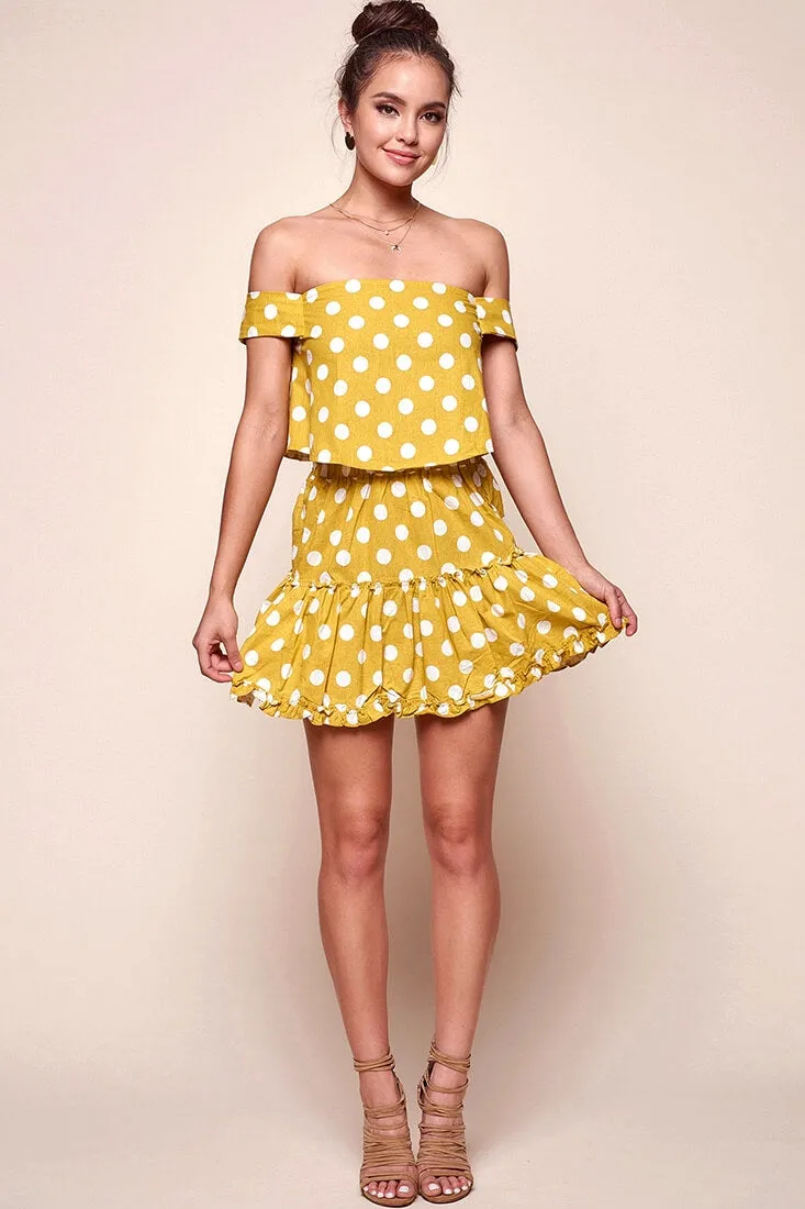 Alexi Polka Dot Off The Shoulder Top Yellow Mustard