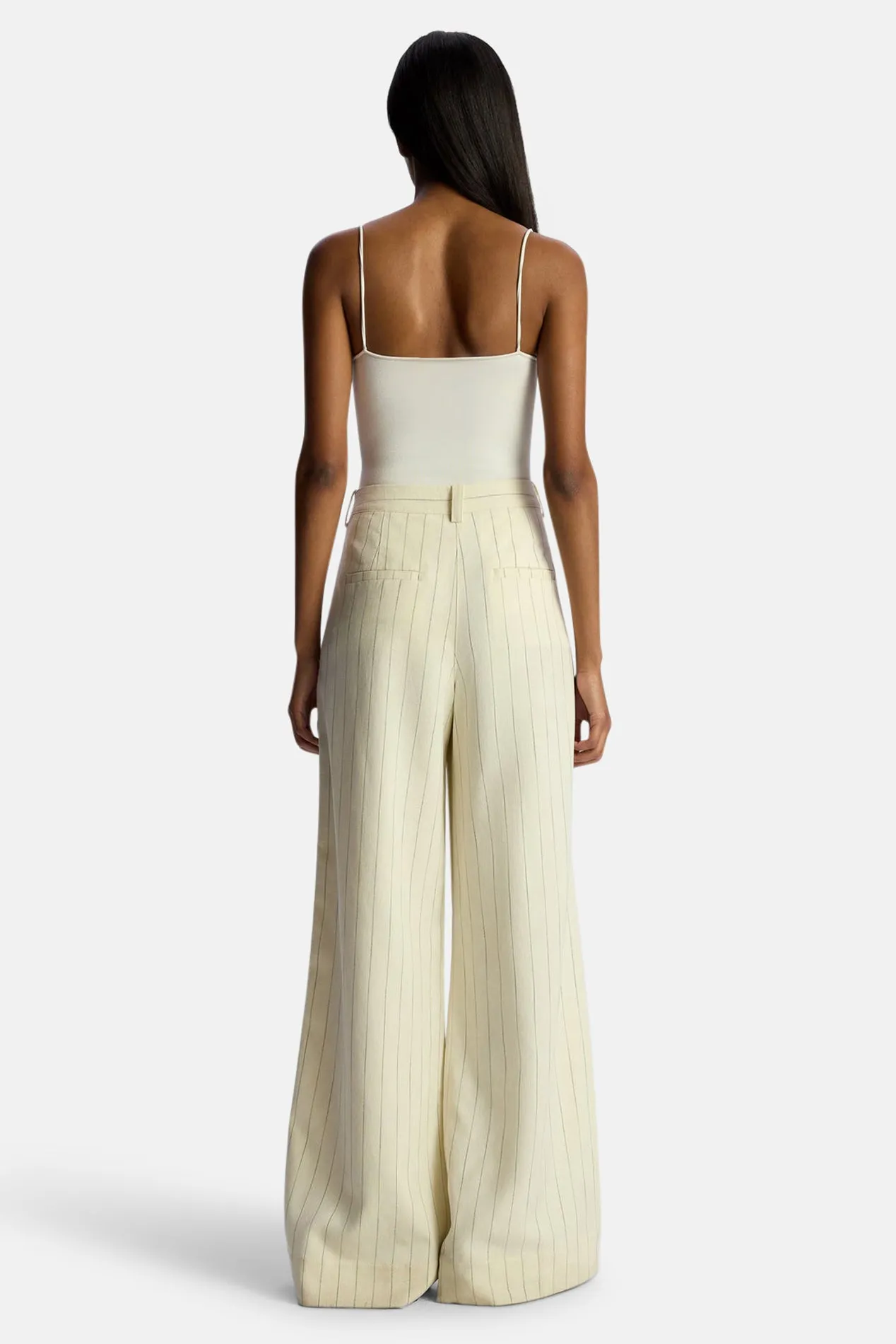 Alfie Wide Leg Pinstripe Pant Cream/Black Stripe