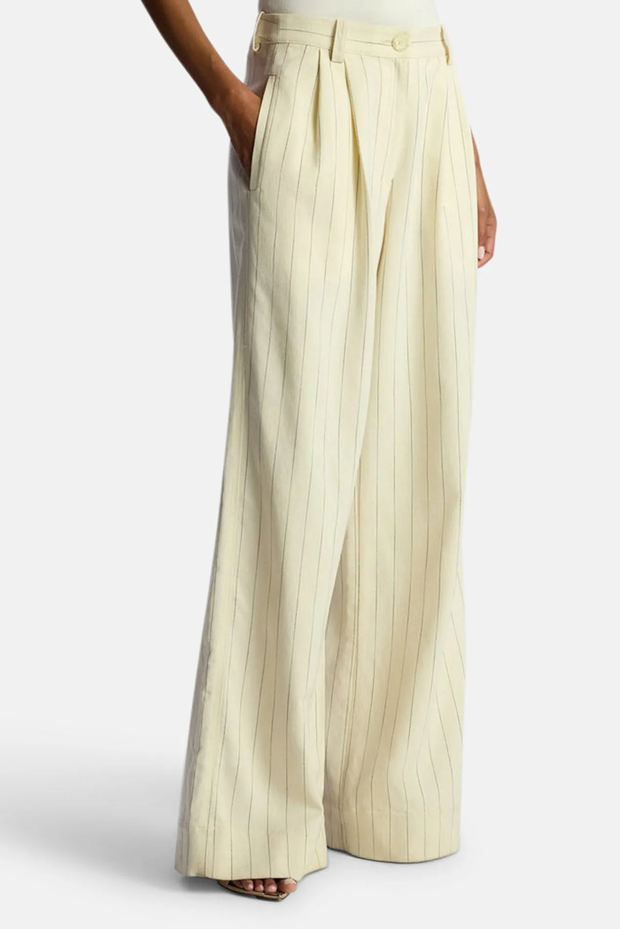 Alfie Wide Leg Pinstripe Pant Cream/Black Stripe