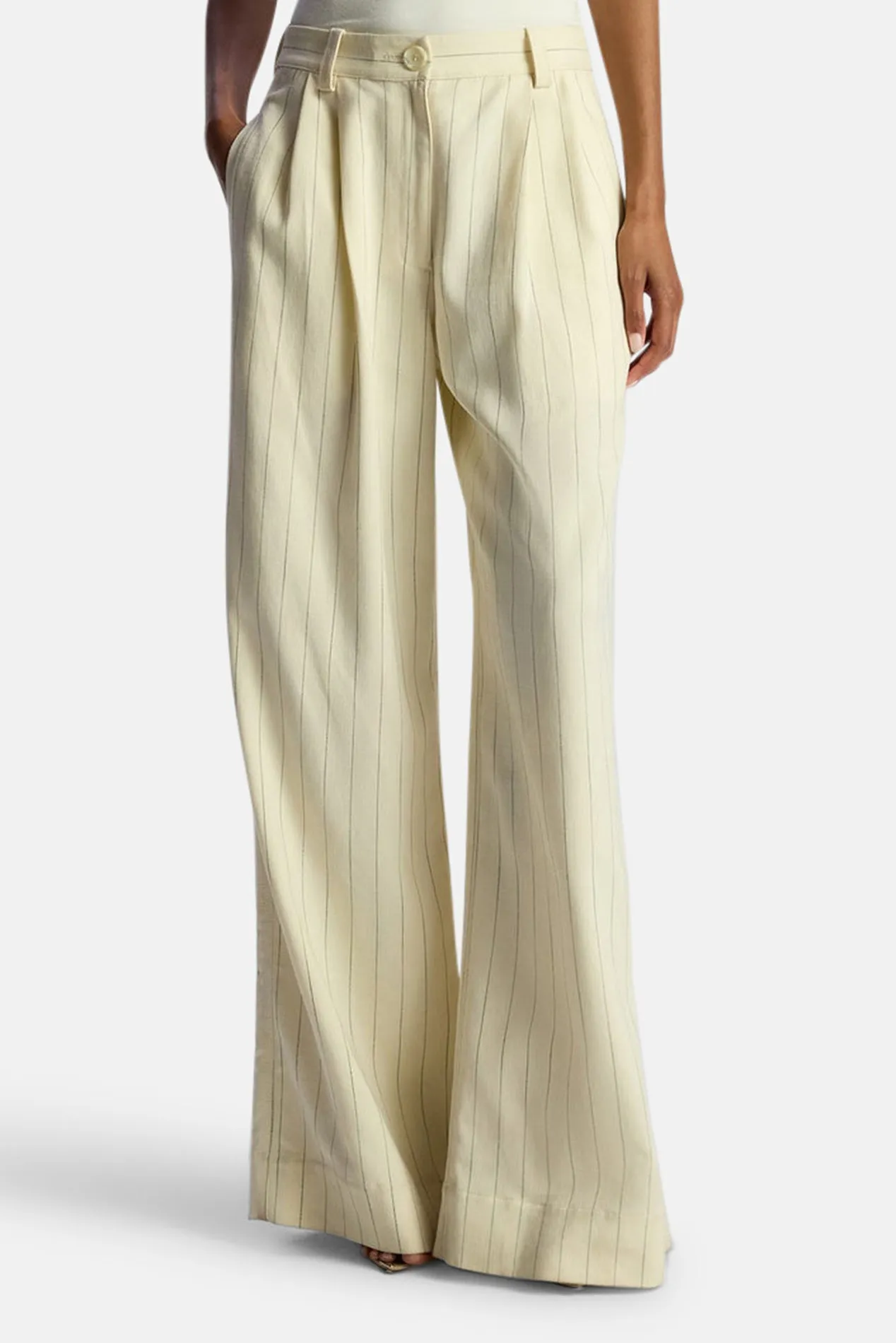 Alfie Wide Leg Pinstripe Pant Cream/Black Stripe