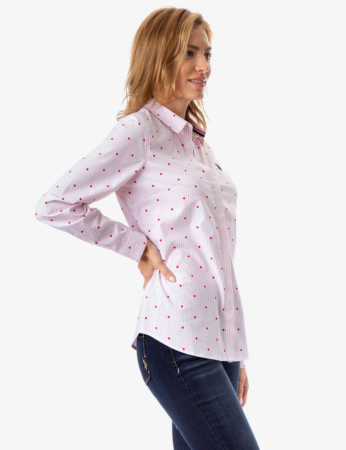 ALL OVER STRIPED DOT LONG SLEEVE SHIRT