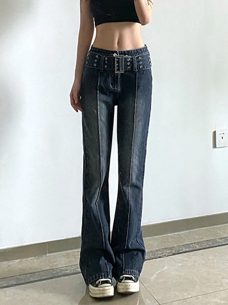 Amy Fashion - Brown Vintage Flared Hight Waist Jeans