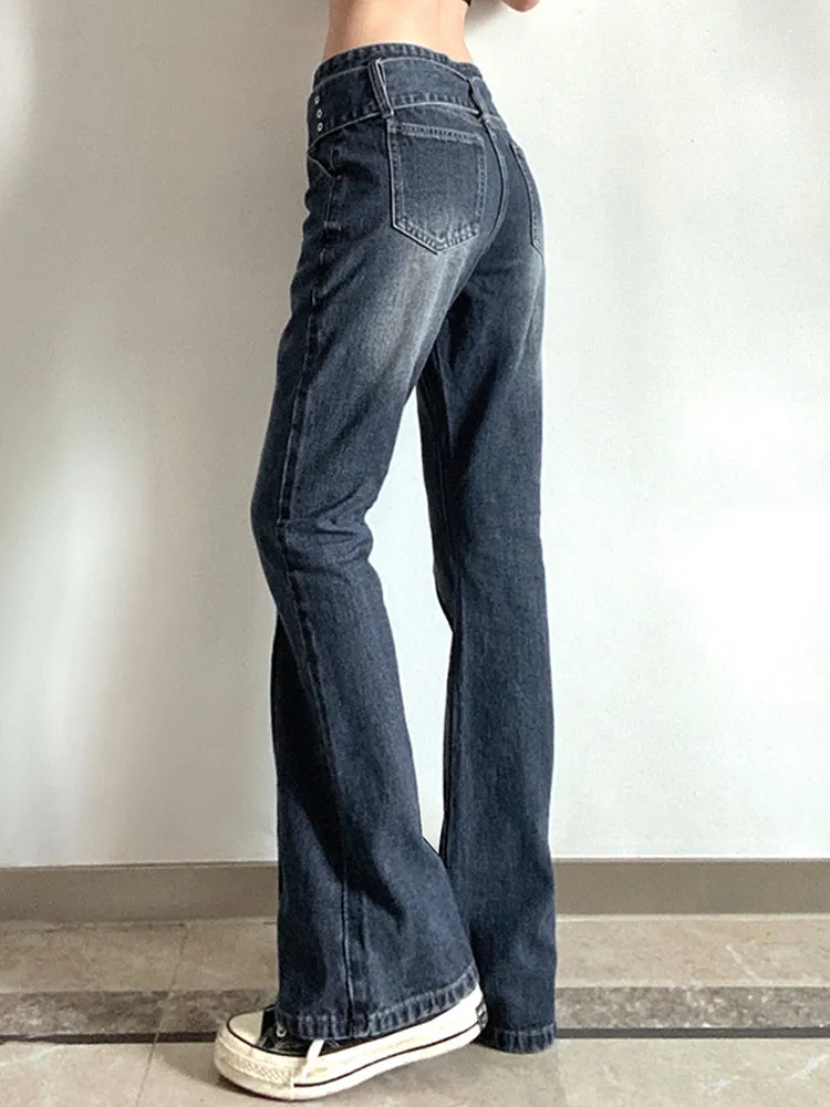 Amy Fashion - Brown Vintage Flared Hight Waist Jeans