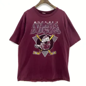 Anaheim Mighty Ducks 1990 Logo Burgundy Vintage T-shirt Size L NHL