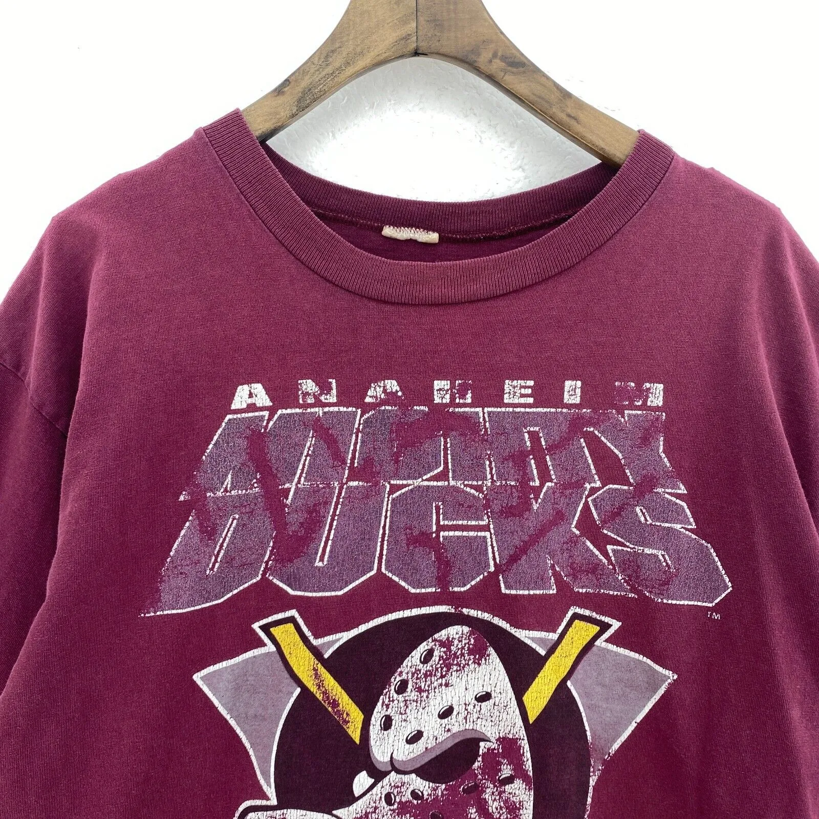 Anaheim Mighty Ducks 1990 Logo Burgundy Vintage T-shirt Size L NHL