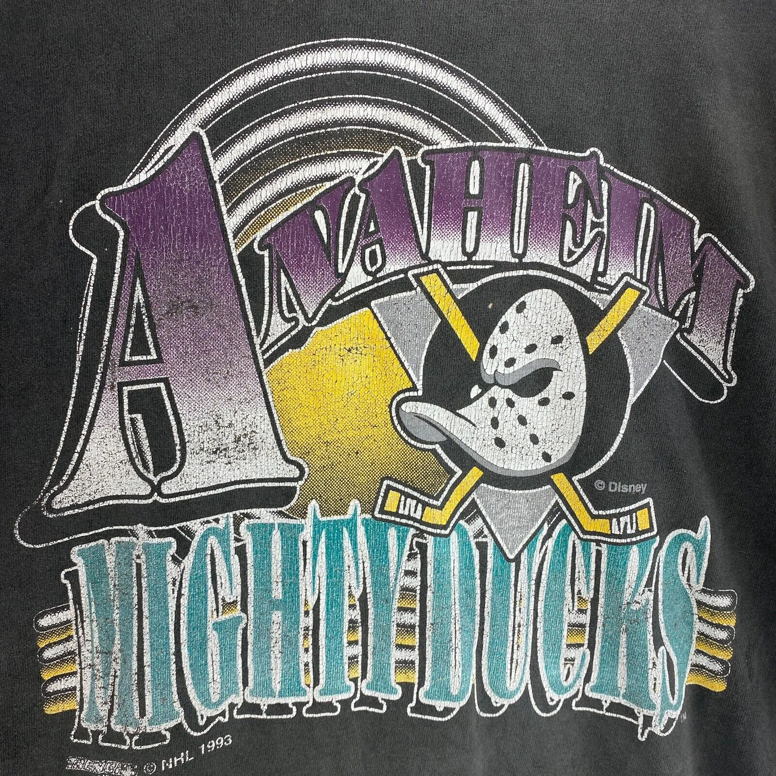 Anaheim Mighty Ducks NHL 1993 Vintage Black T-shirt Size XXL Single Stitch