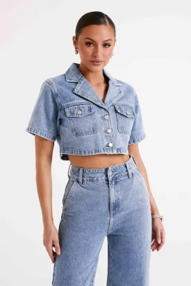 Annabelle Denim Crop Shirt - Vintage Blue