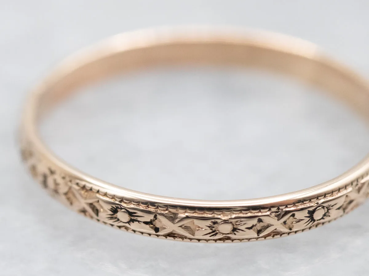 Antique Gold Forget Me Not Pattern Band