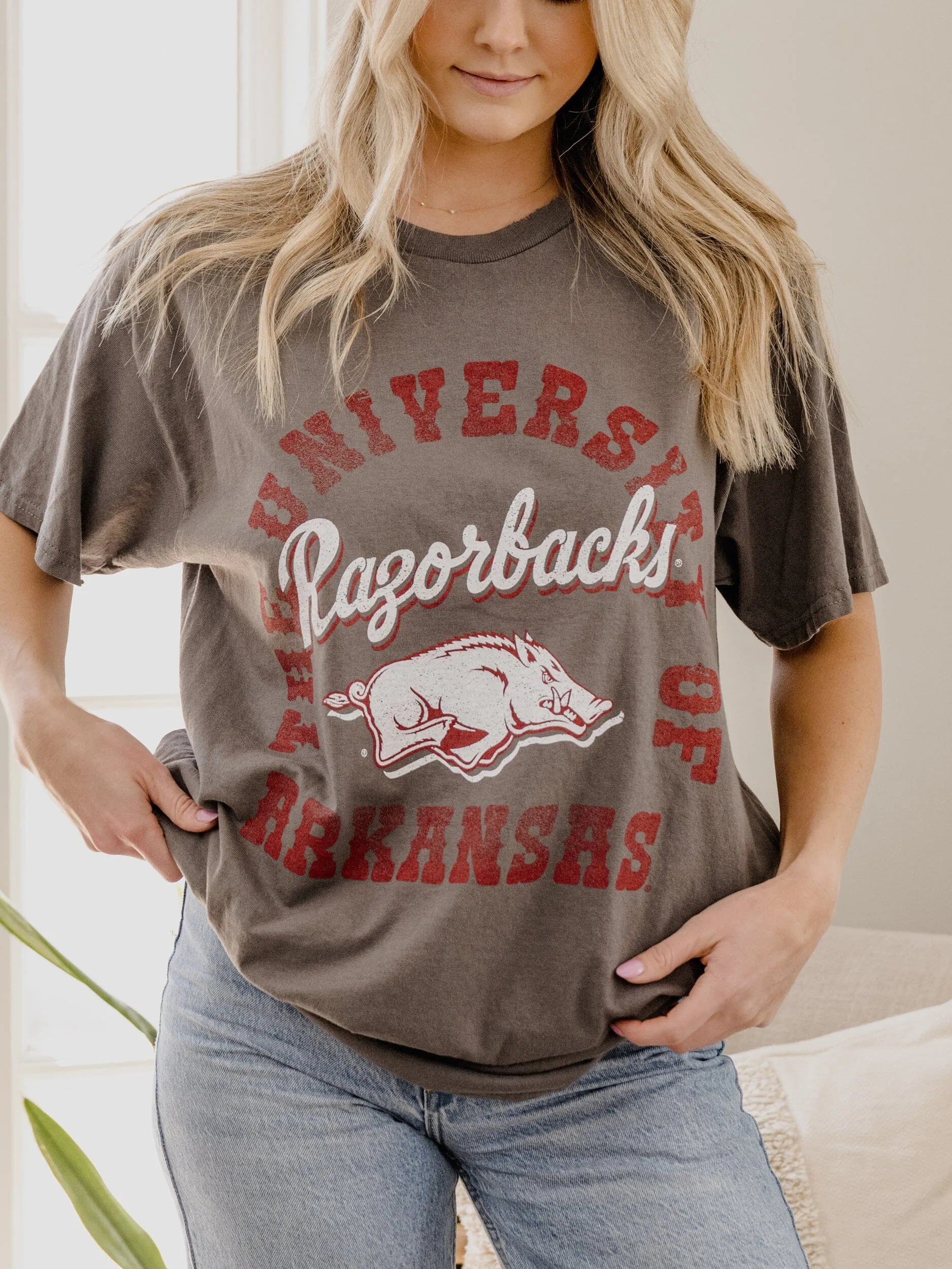 Arkansas Razorbacks Draft Charcoal Thrifted Tee