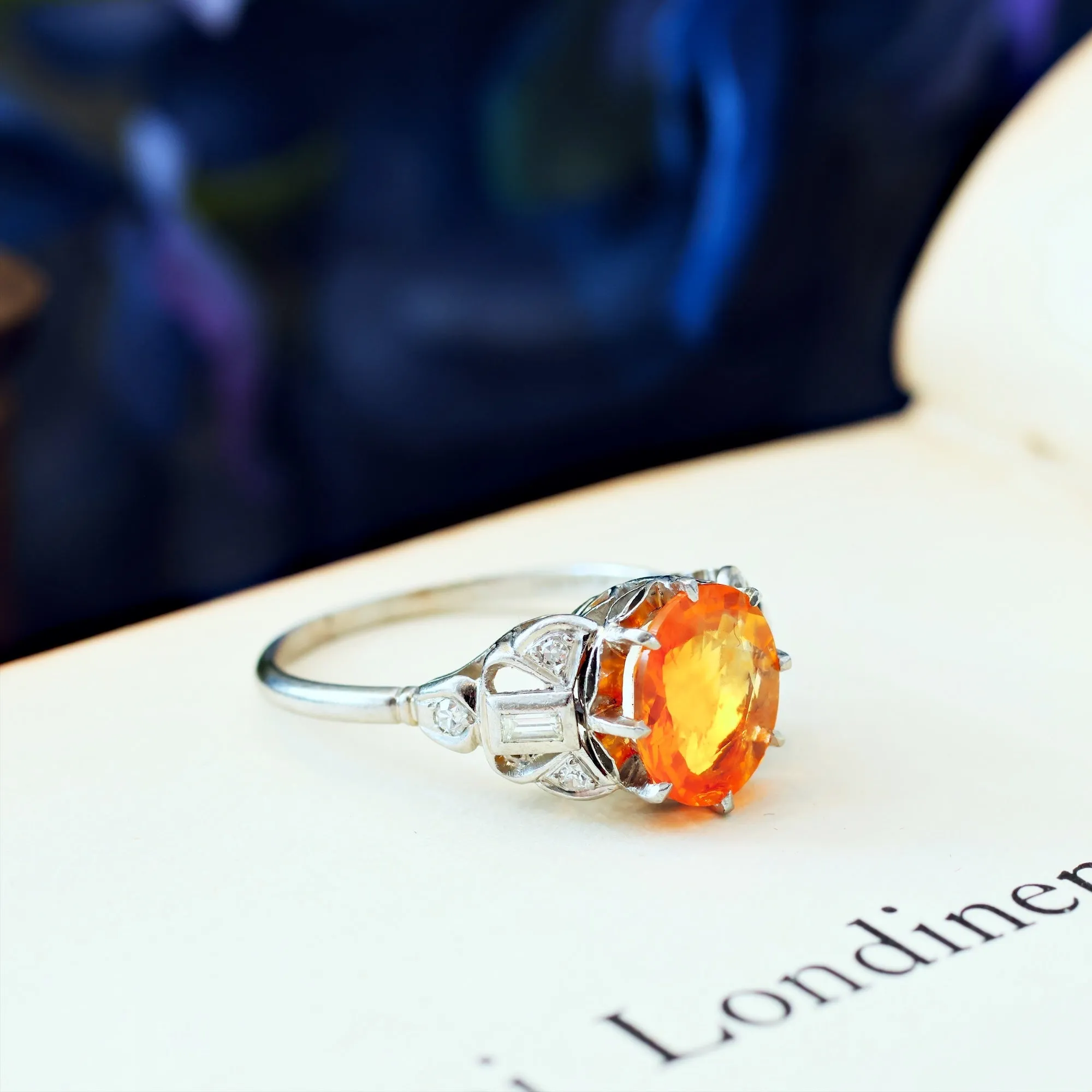 Art Deco Fire Opal & Diamond Cocktail Ring