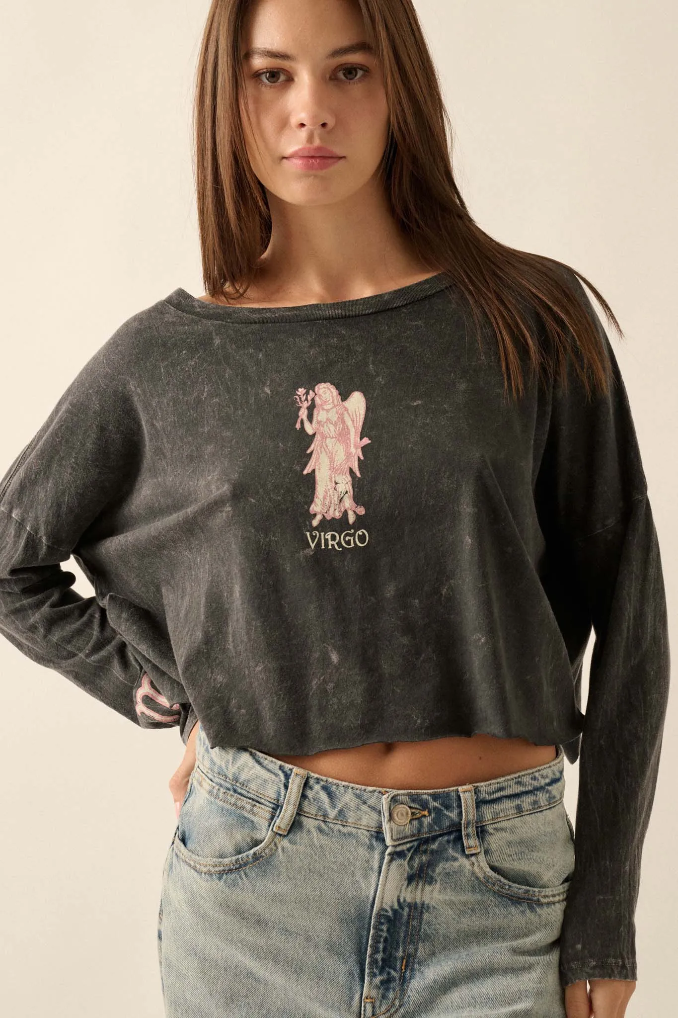 Astrology Girl Cropped Long-Sleeve Graphic Tee