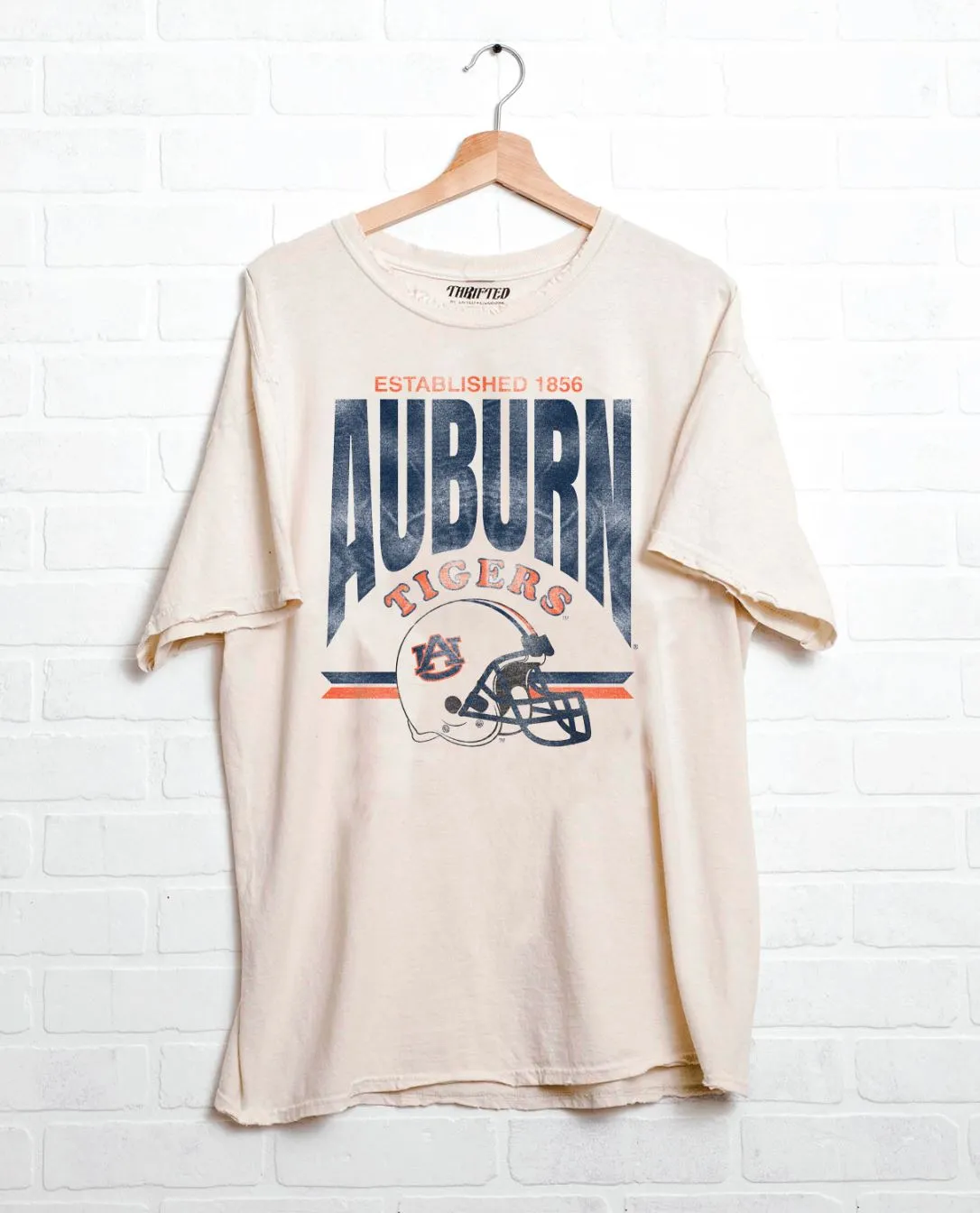 Auburn Tigers Established Date Helmet Off White Thrifted Tee